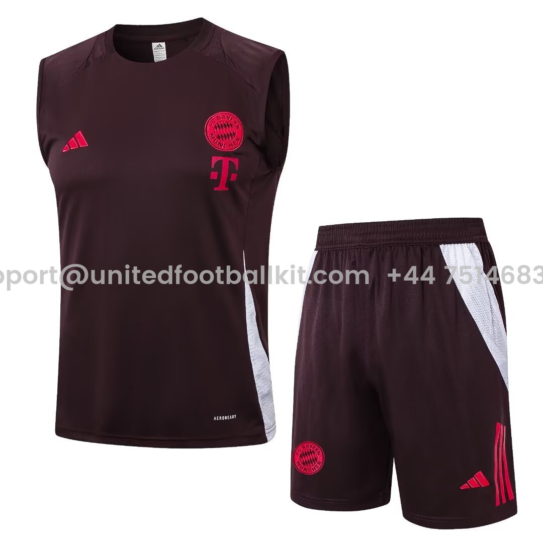 Unitedfootballkit.com | Bayern Munich 24-25 Vest Training Set - Dark Red -Customize Name, Number and Patch | Worldwide Shipping