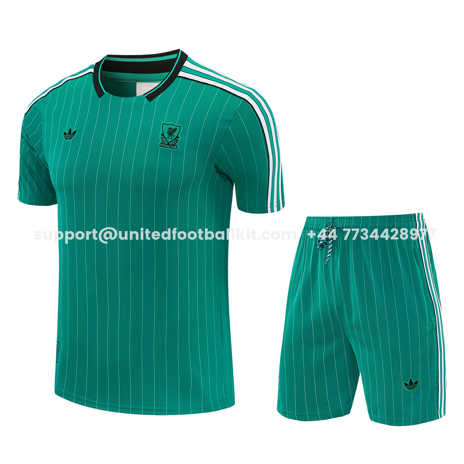 Unitedfootballkit.com | Liver.pool 25-26 Retro Style Short-Sleeve Training Set - Green With White Stripes Top & Pants -Customize Name, Number and Patch | Worldwide Shipping