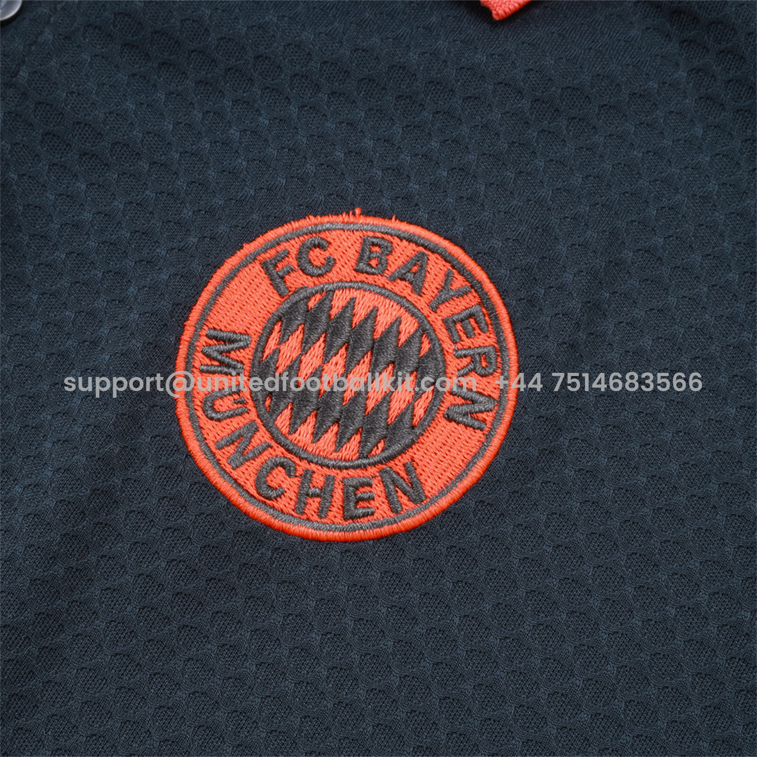 Unitedfootballkit.com | Bayern Munich 25-26 POLO Short-Sleeve Training Set - Deep Grey Top and Pants with Orange Badge -Customize Name, Number and Patch | Worldwide Shipping