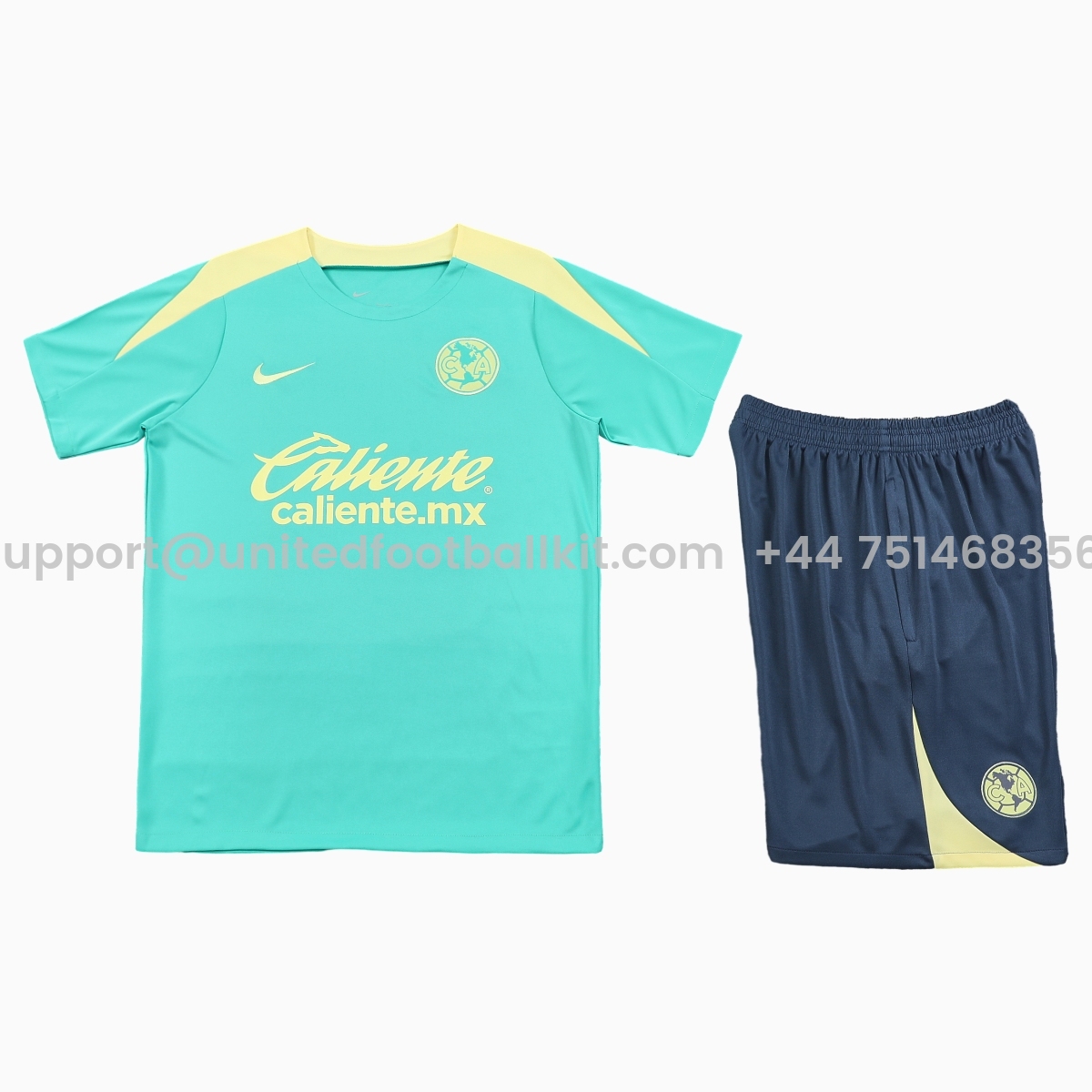 Unitedfootballkit.com | Club América 24-25 Short-Sleeve Training Set - Light Green Top & Grey Shorts -Customize Name, Number and Patch | Worldwide Shipping
