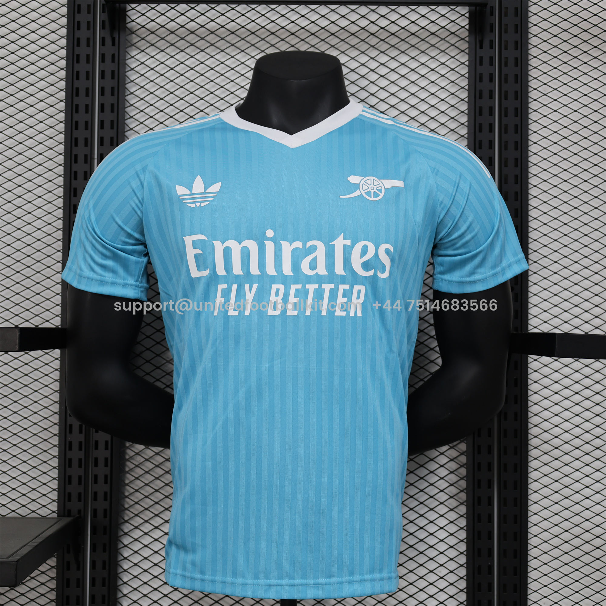 Unitedfootballkit.com | Arsenal 24-25 Sky Blue Trefoil Vintage Jersey - Player Version -Customize Name, Number and Patch | Worldwide Shipping