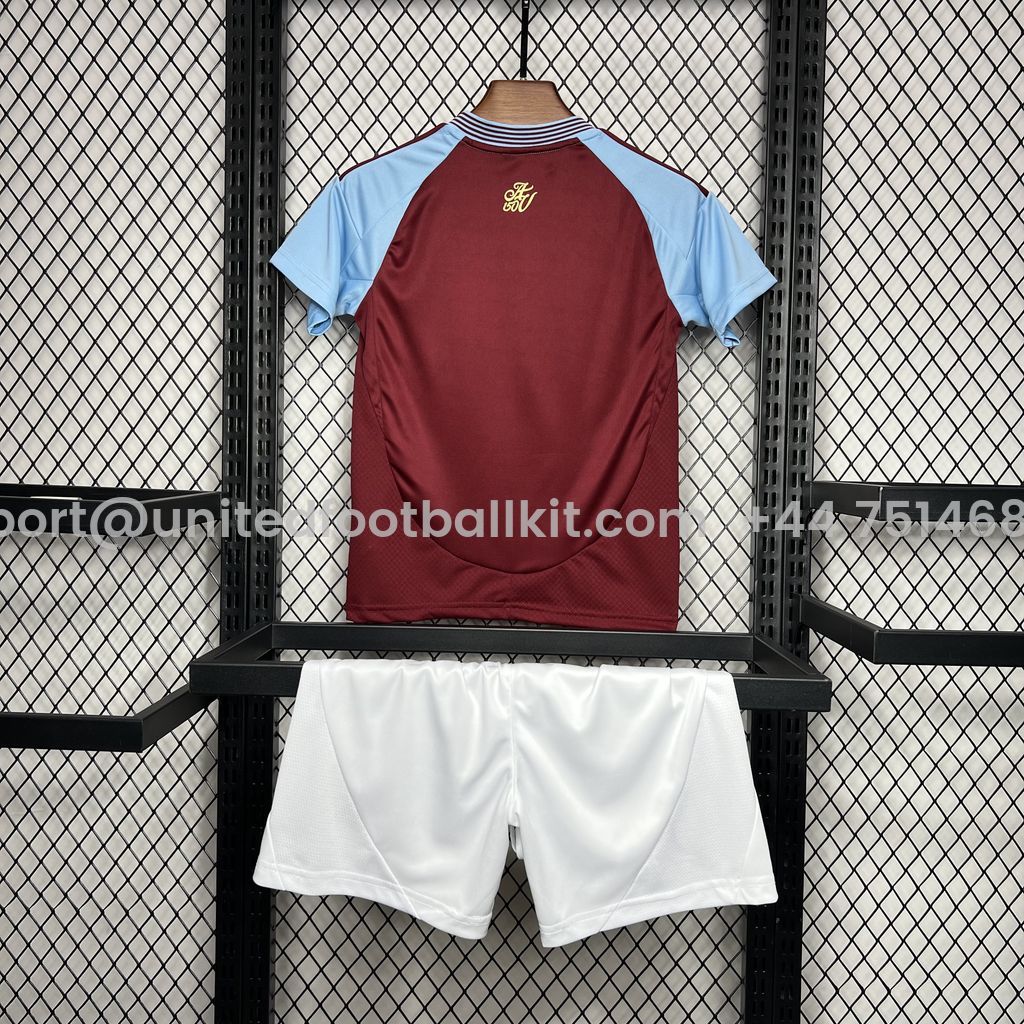 Unitedfootballkit.com | Aston Villa 24-25 Home Stadium Kids Kit -Customize Name, Number and Patch | Worldwide Shipping