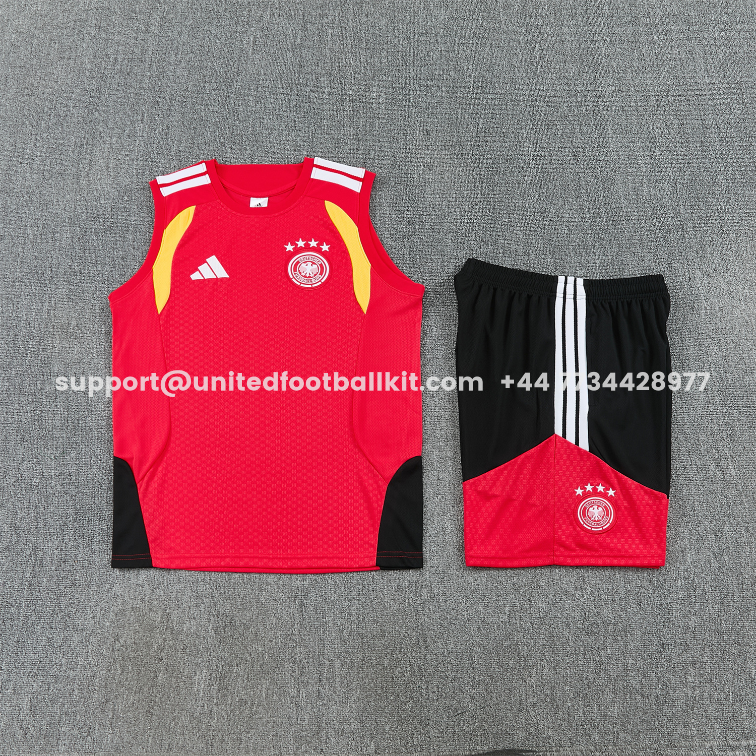 Unitedfootballkit.com | Germany 2026 Vest Training Set - Red Vest and Black Shorts -Customize Name, Number and Patch | Worldwide Shipping