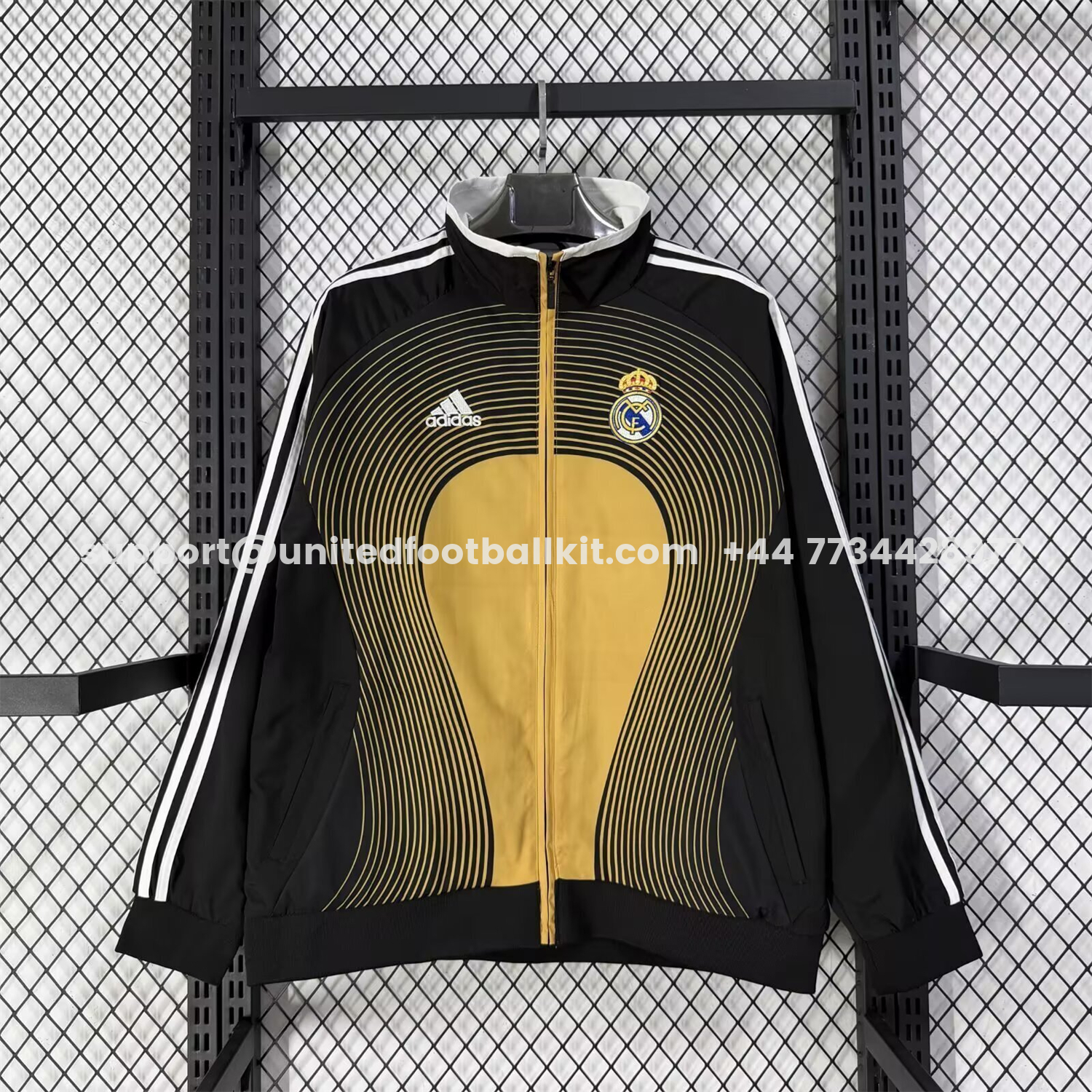 Unitedfootballkit.com | Retro Real Madrid 2006-07 Home Windbreaker Jacket - Black And Yellow -Customize Name, Number and Patch | Worldwide Shipping