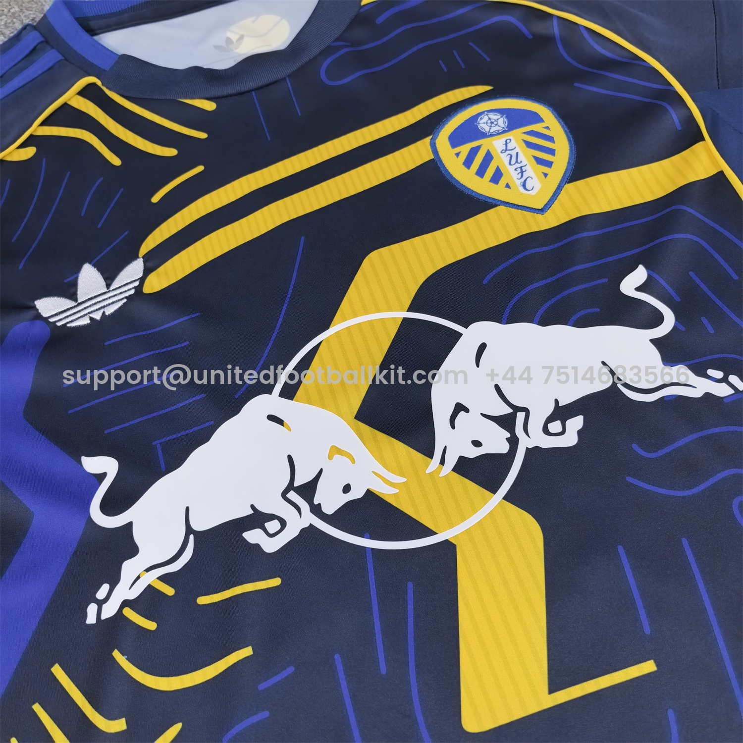 Unitedfootballkit.com | Leeds United 25-26 Yellow Stripes Blue Special Jersey - Fans Version -Customize Name, Number and Patch | Worldwide Shipping