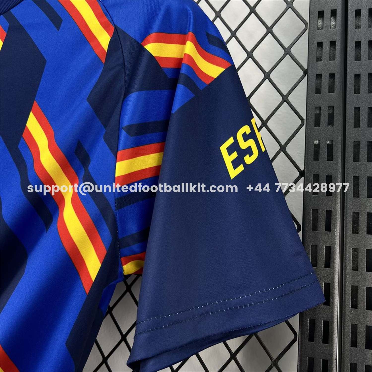 Unitedfootballkit.com | Spain 2026 Royal Blue And Yellow Stripes Pre-match Jersey - Fans Version -Customize Name, Number and Patch | Worldwide Shipping
