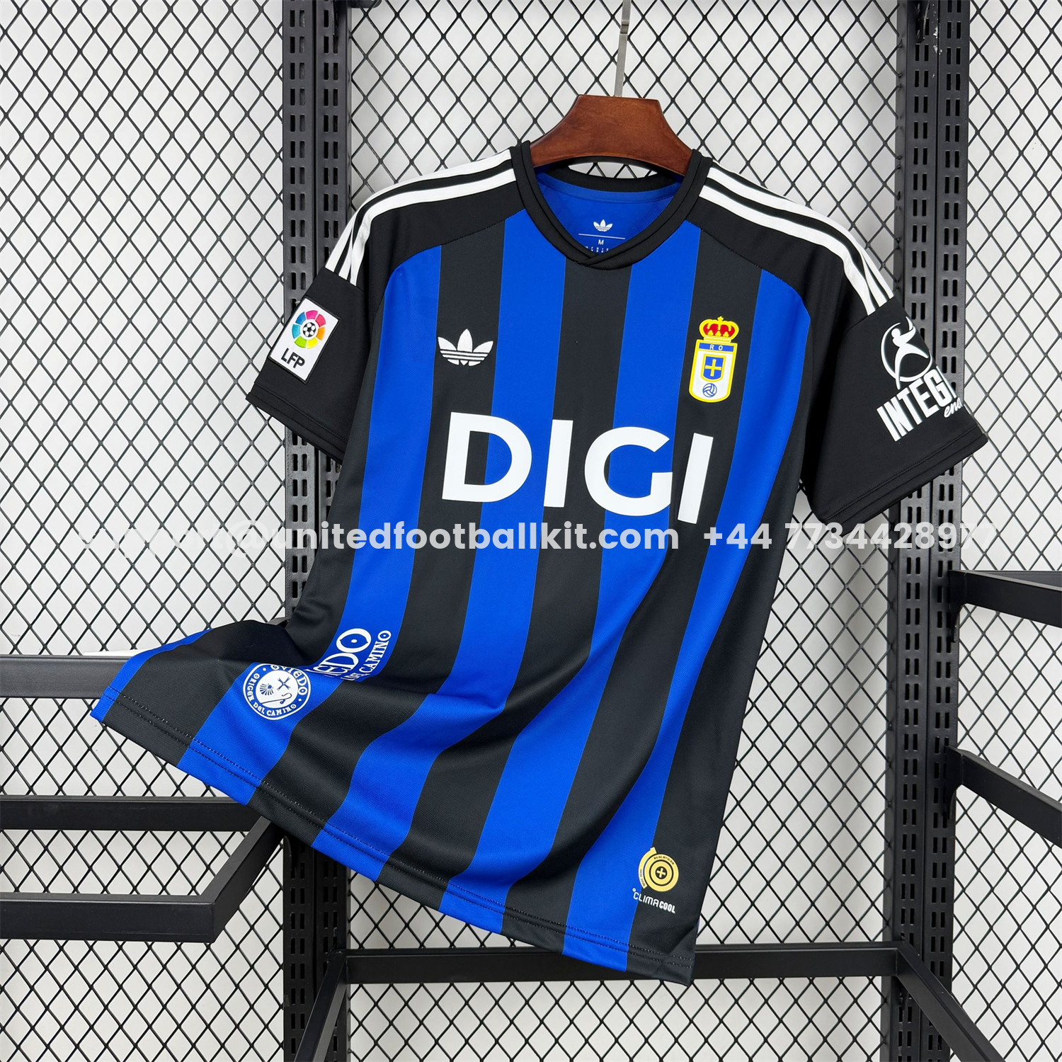 Unitedfootballkit.com | Real Oviedo 25-26 Deep Black With Royal Blue 100th Anniversary Jersey - Fans Version -Customize Name, Number and Patch | Worldwide Shipping