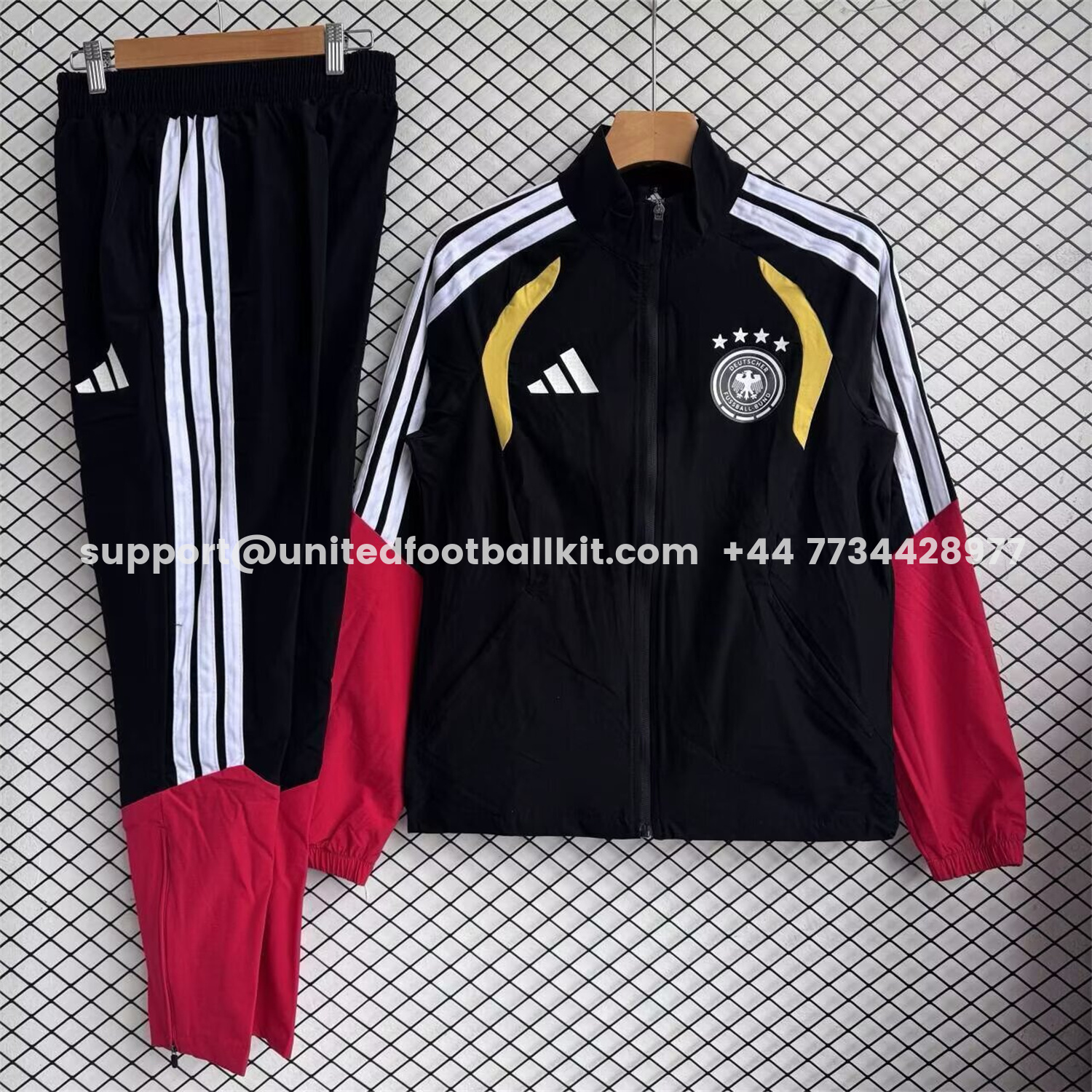 Unitedfootballkit.com | Germany 2026 Windbreaker Training Set - Black Red Top and Pants -Customize Name, Number and Patch | Worldwide Shipping