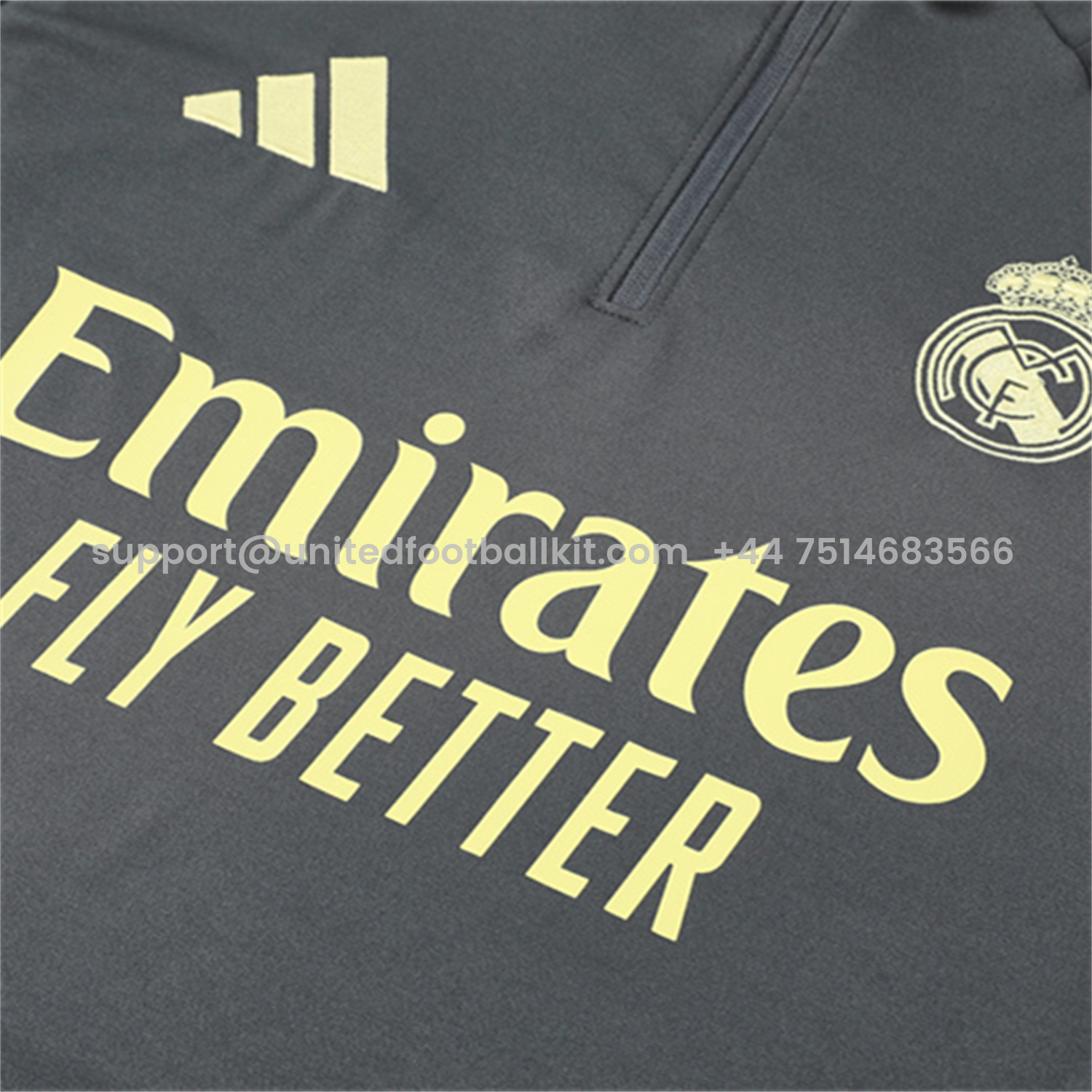 Unitedfootballkit.com | Real Madrid 25-26 Kid Long Sleeves Training Set - Gray Top & Gray Pants -Customize Name, Number and Patch | Worldwide Shipping