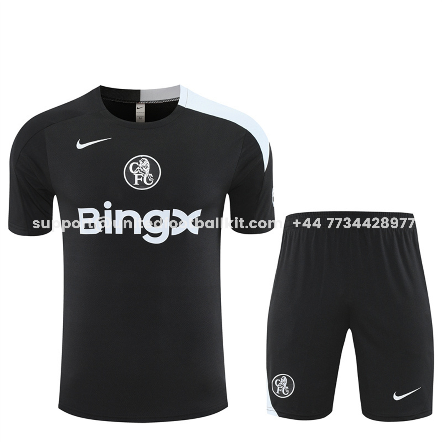 Unitedfootballkit.com | C.H.E.L.S.E.A 25-26 Short-Sleeve Training Set - Black Top & Black Shorts -Customize Name, Number and Patch | Worldwide Shipping