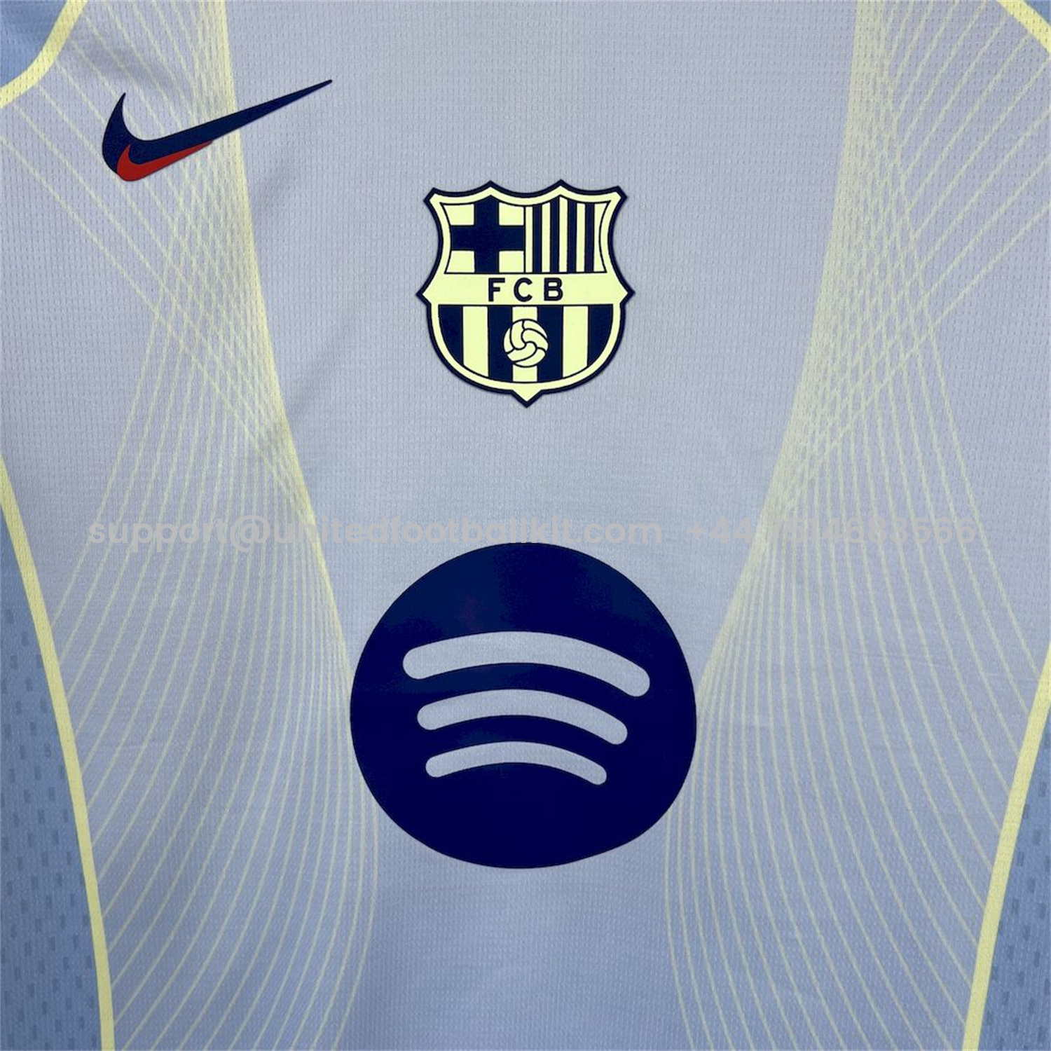 Unitedfootballkit.com | Barcelona 25-26 T90 Yellow Lines Light Blue Special Jersey - Fans Version -Customize Name, Number and Patch | Worldwide Shipping