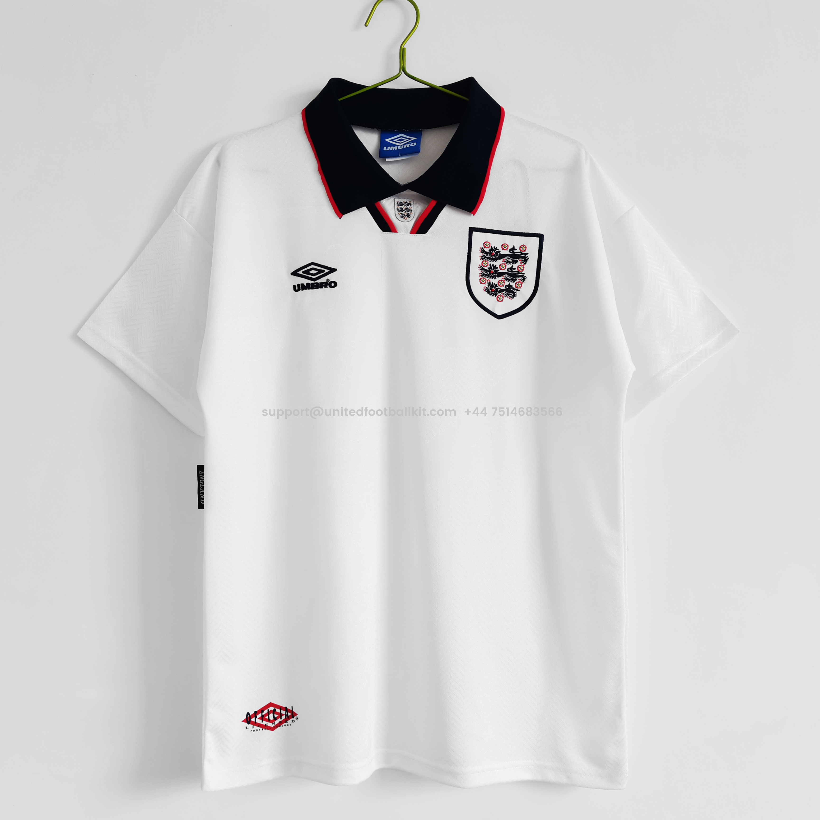 Unitedfootballkit.com | Retro England 1994 Home Stadium Jersey -Customize Name, Number and Patch | Worldwide Shipping