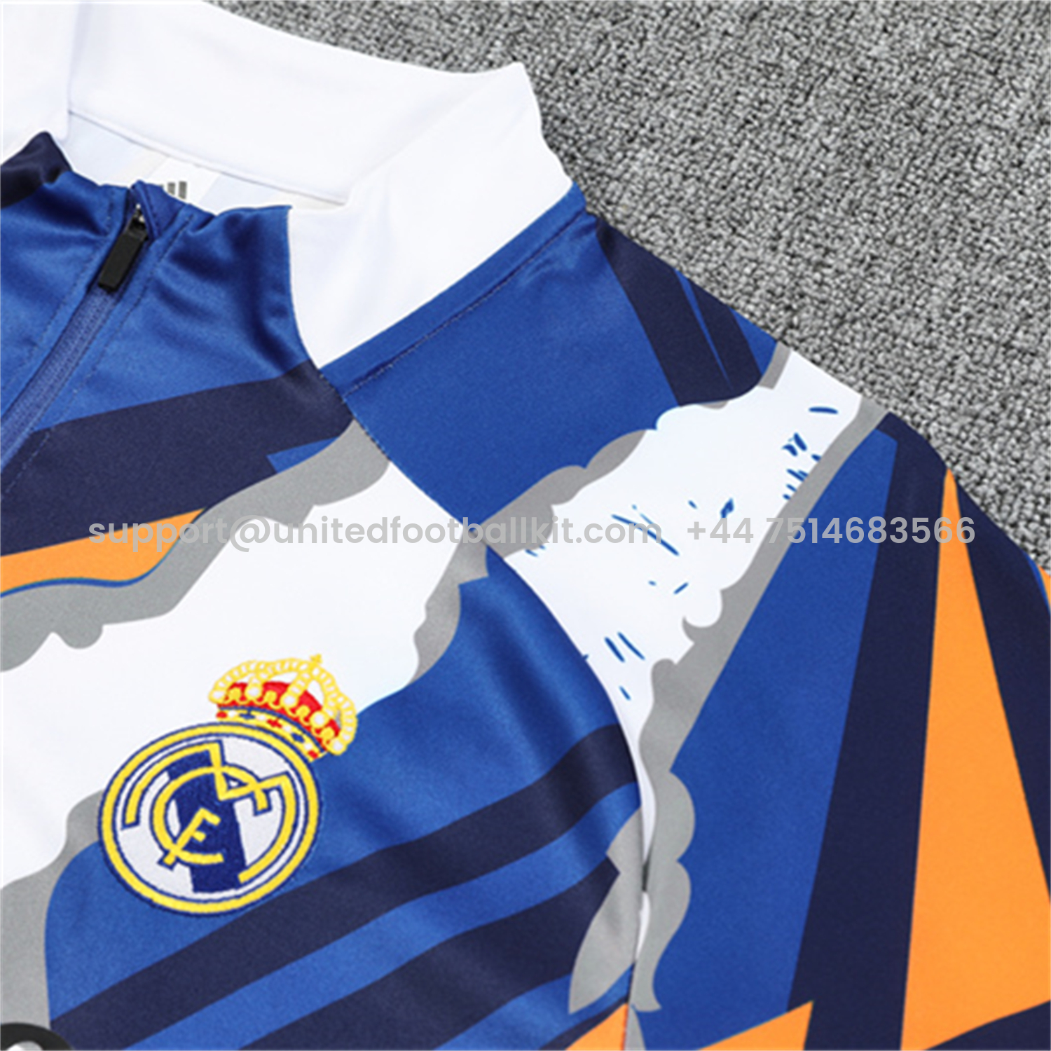 Unitedfootballkit.com | Real Madrid 25-26 Long Sleeve Training Set - Yellow, White and Blue Camouflage Top and Black Pants -Customize Name, Number and Patch | Worldwide Shipping