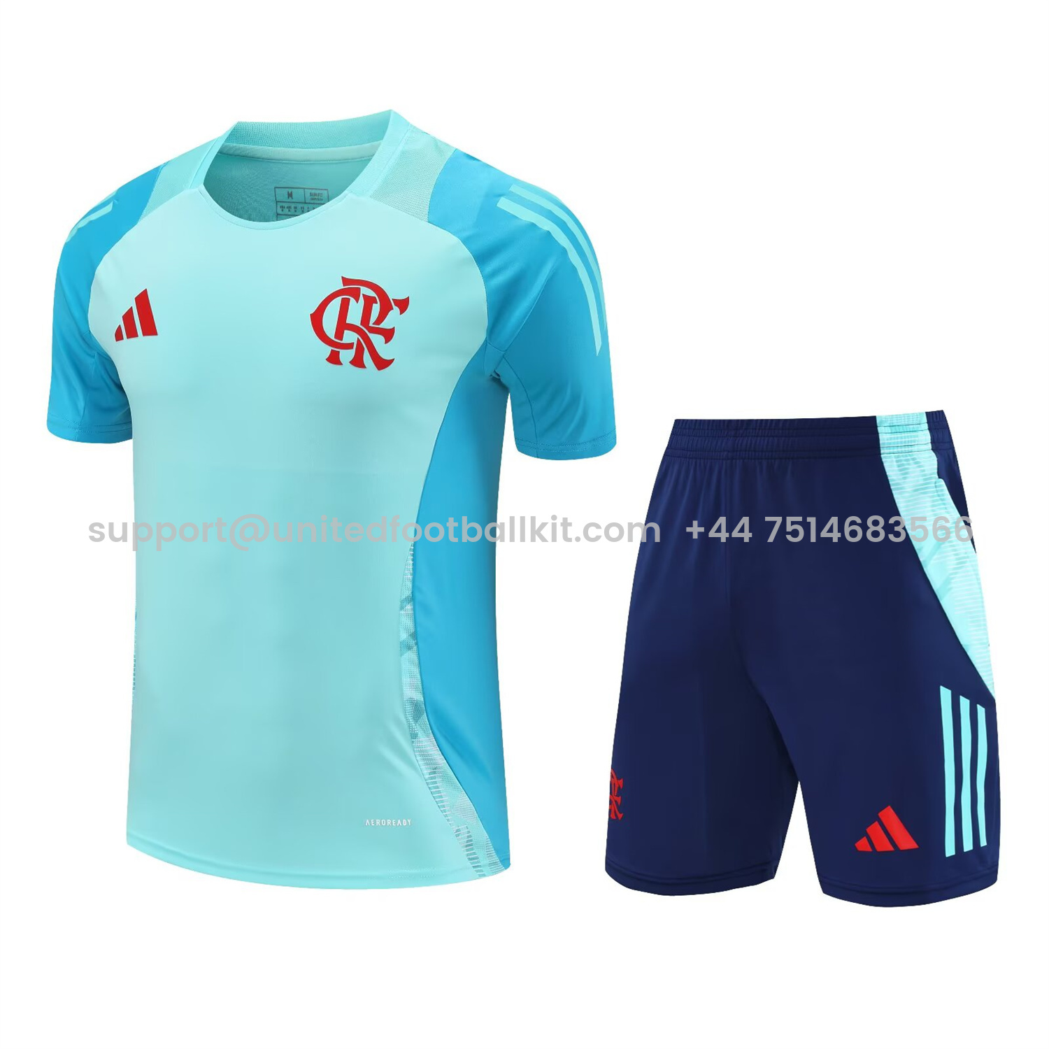 Unitedfootballkit.com | Flamengo 25-26 Short-Sleeve Kids Training Set - Light Blue With Royal Blue -Customize Name, Number and Patch | Worldwide Shipping