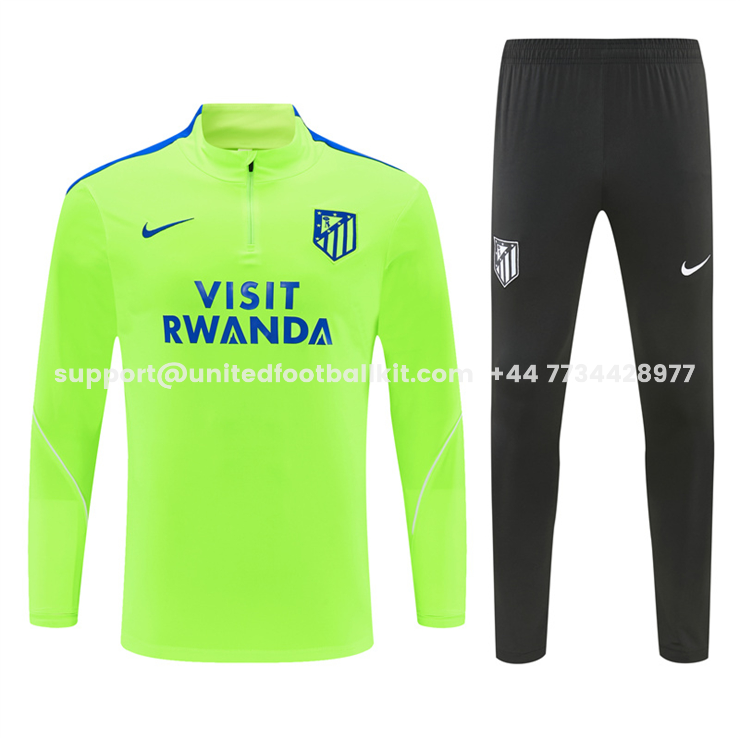 Unitedfootballkit.com | Atletico Madrid 26-27 Long Sleeves Training Set - Neon Green Top & Black Pants -Customize Name, Number and Patch | Worldwide Shipping
