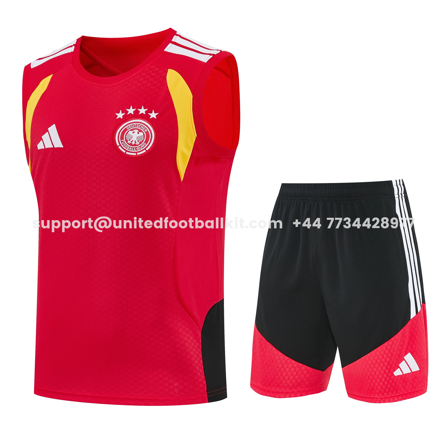 Unitedfootballkit.com | Germany 2026 Vest Training Set - Red Vest and Black Shorts -Customize Name, Number and Patch | Worldwide Shipping