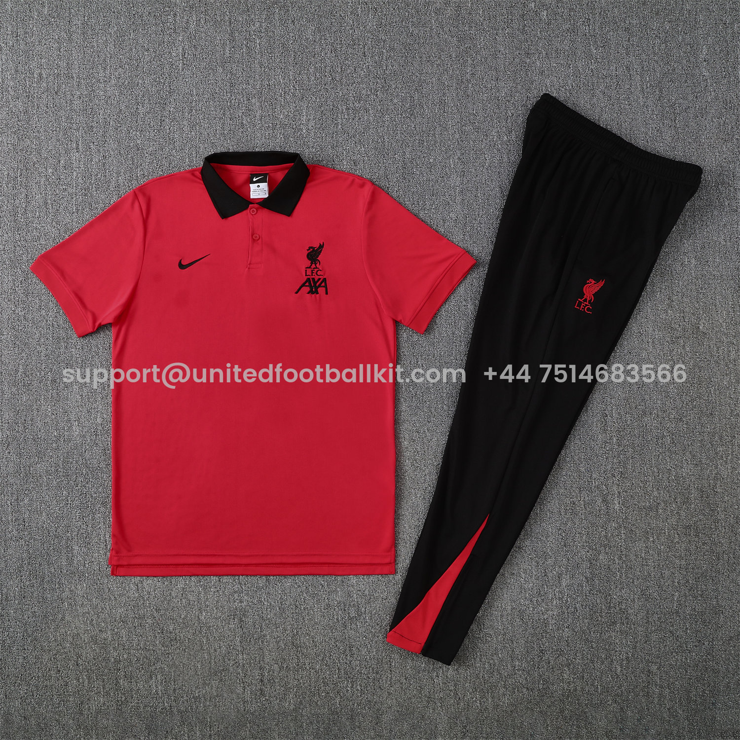 Unitedfootballkit.com | Liver.pool 25-26 POLO Short-Sleeve Training Set - Red Top and Black Pants -Customize Name, Number and Patch | Worldwide Shipping