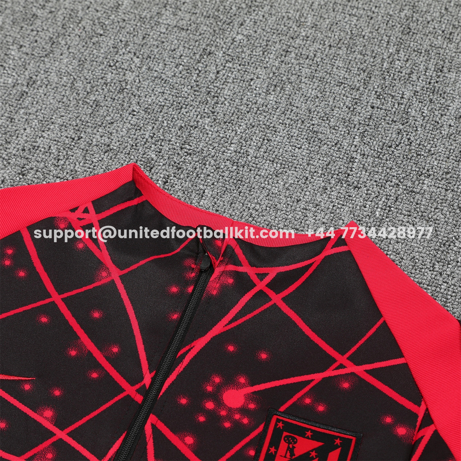 Unitedfootballkit.com | Atletico Madrid 25-26 Long Sleeves Training Set - Red Top & Black Pants -Customize Name, Number and Patch | Worldwide Shipping