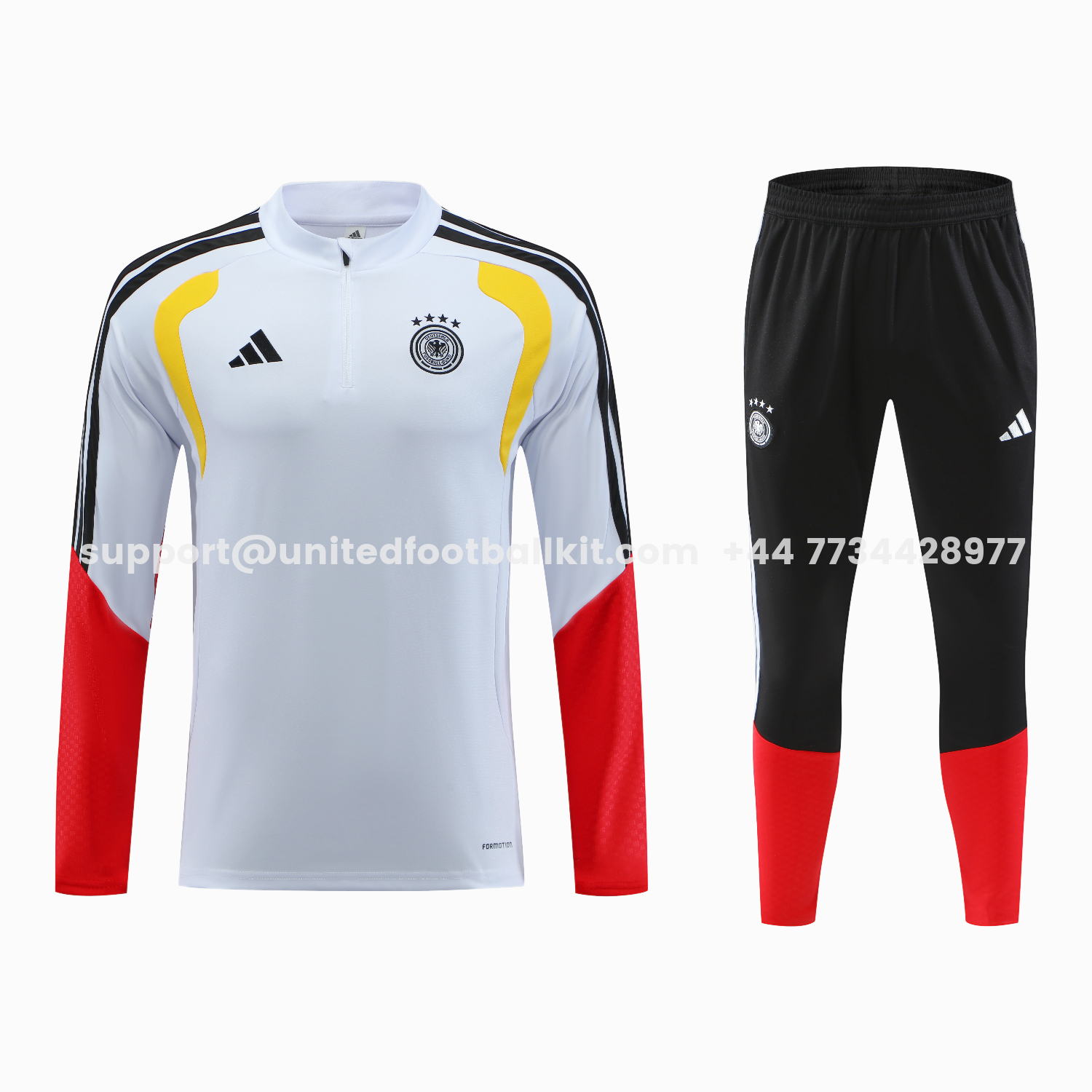 Unitedfootballkit.com | Germany 2026 Kids Long Sleeve Training Set - White Top & Pants -Customize Name, Number and Patch | Worldwide Shipping