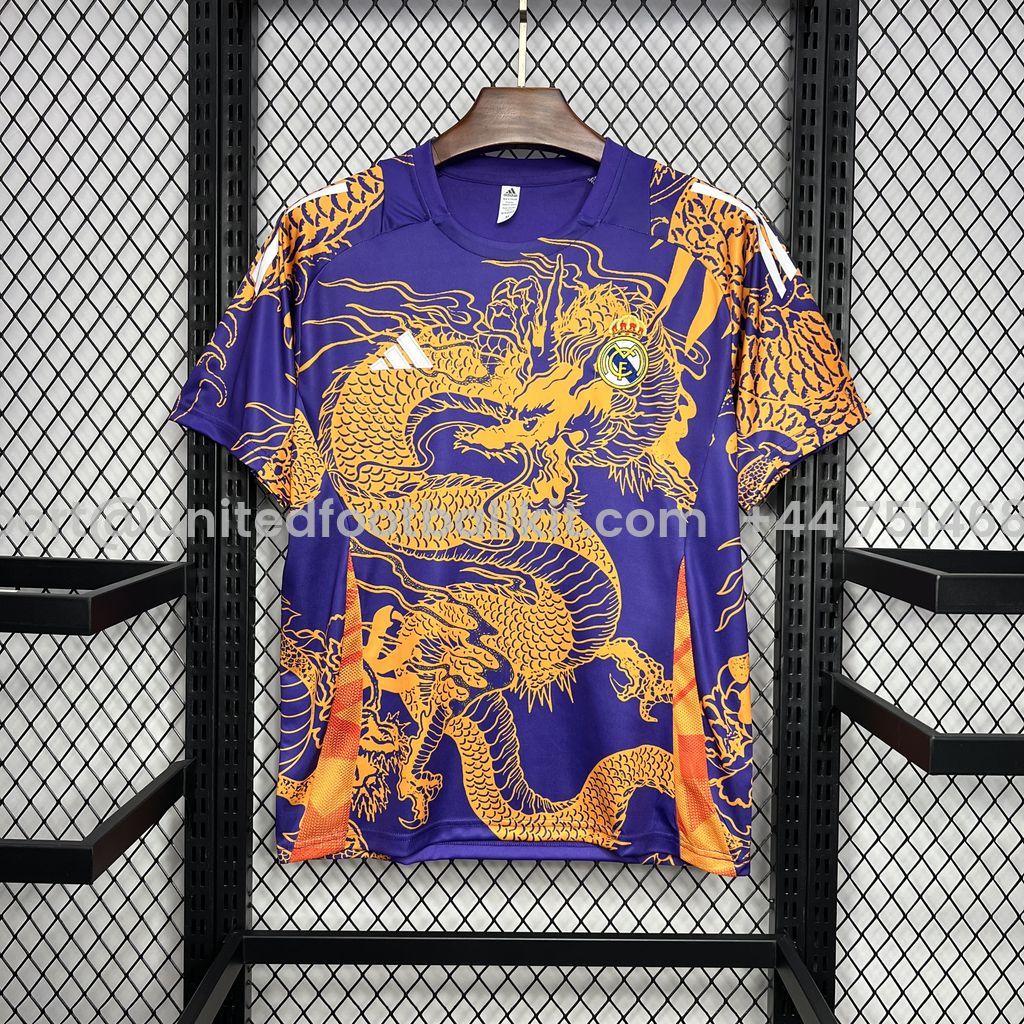 Unitedfootballkit.com | Real Madrid 24-25 Orange Dragon Special Edition Jersey - Fans Version -Customize Name, Number and Patch | Worldwide Shipping