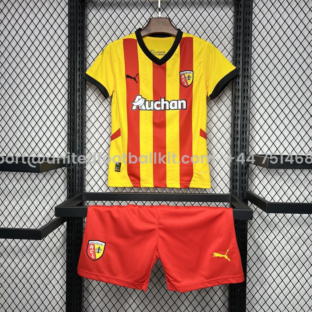 Unitedfootballkit.com | RC Lens 24-25 Home Stadium Kids Kit -Customize Name, Number and Patch | Worldwide Shipping