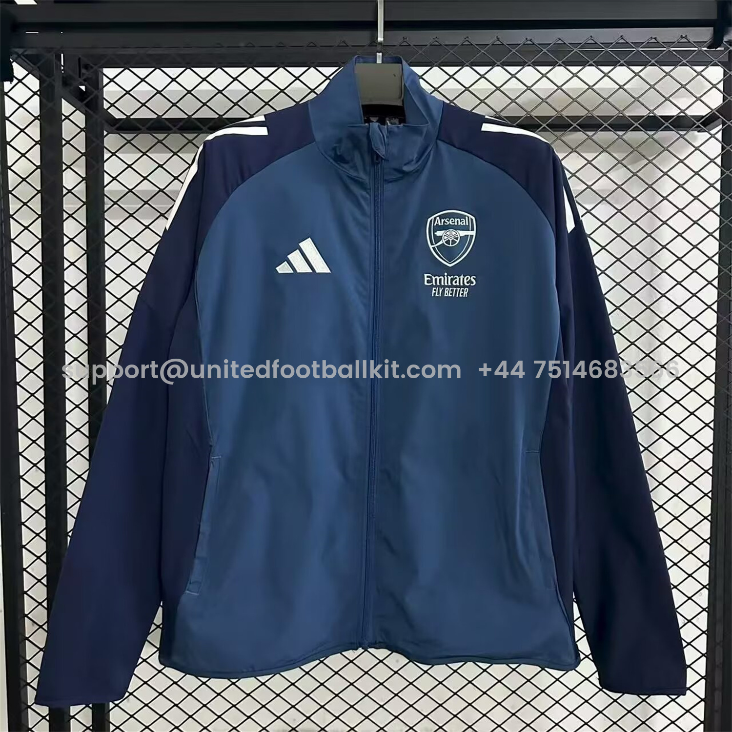 Unitedfootballkit.com | Arsenal 25-26 Throwback Windbreaker Jacket - Navy Blue -Customize Name, Number and Patch | Worldwide Shipping