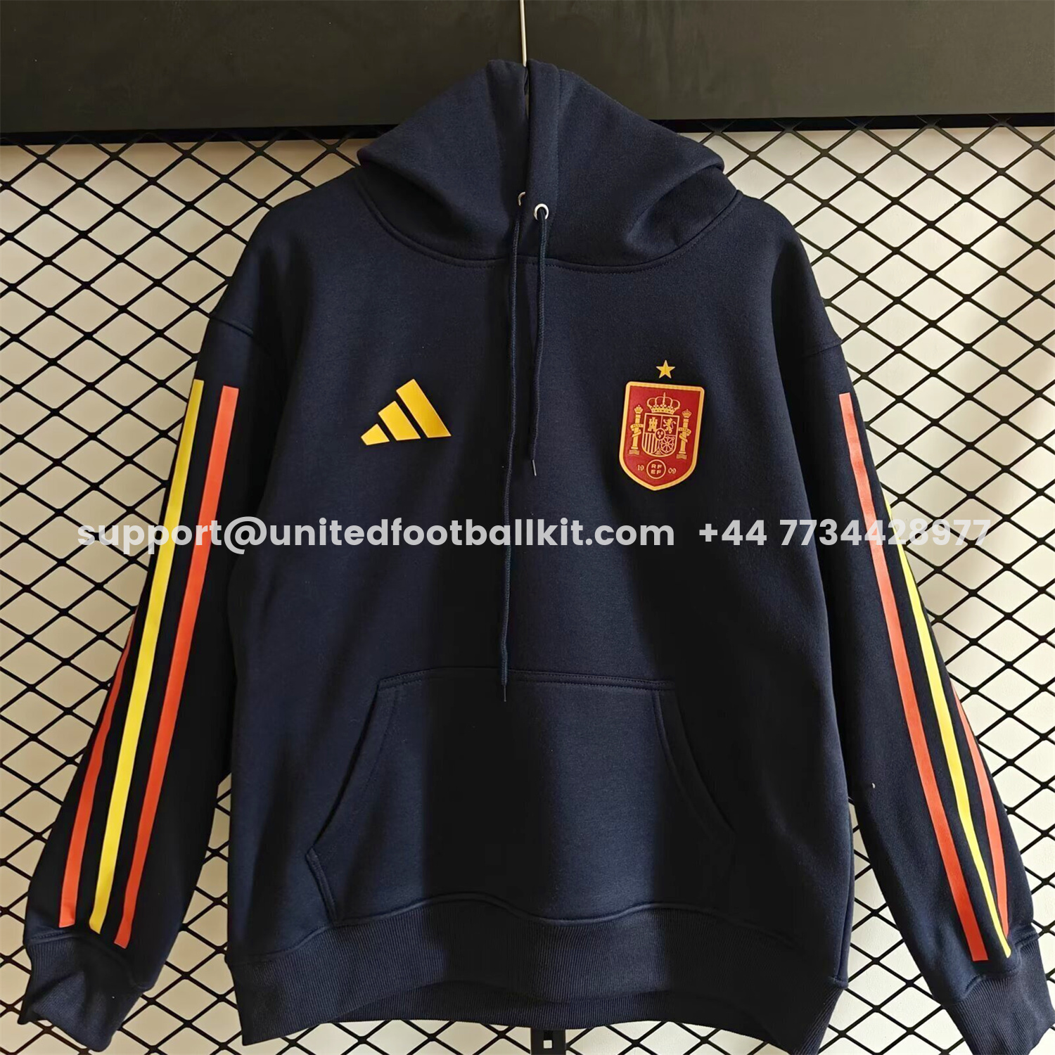 Unitedfootballkit.com | Spain 2026 Home Unisex Pullover Hoodie -Customize Name, Number and Patch | Worldwide Shipping
