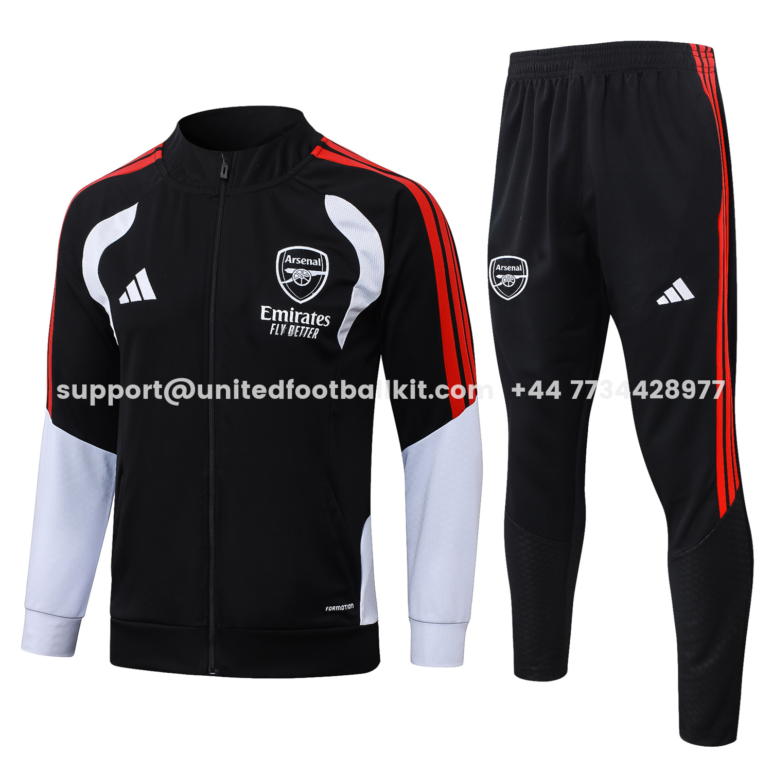Unitedfootballkit.com | Arsenal 26-27 Jacket Training Tracksuit - Red Edge Black Jackets & Pants -Customize Name, Number and Patch | Worldwide Shipping