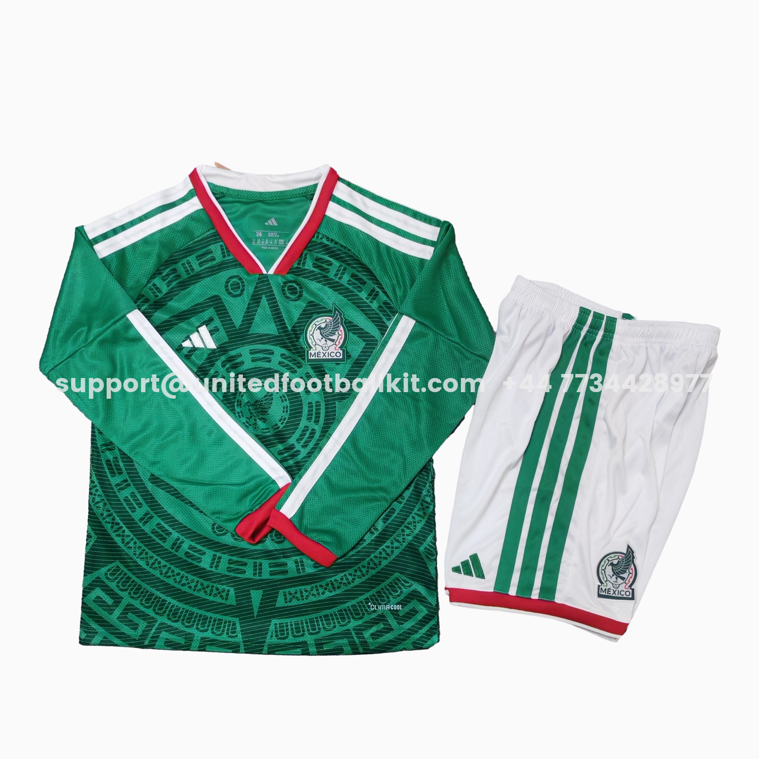 Unitedfootballkit.com | Mexico 2026 Home Long Sleeves Kids Kit -Customize Name, Number and Patch | Worldwide Shipping
