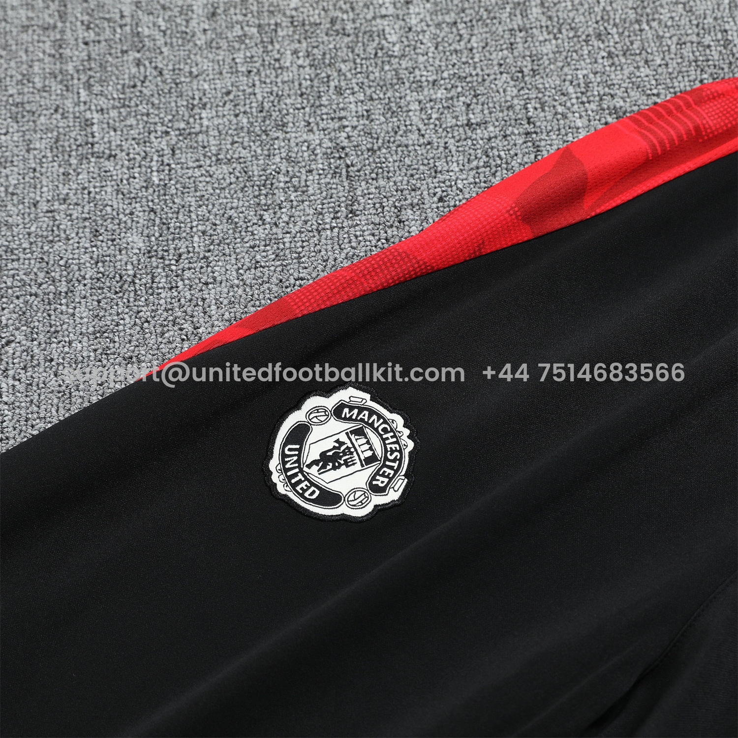 Unitedfootballkit.com | Manchester United 24-25 Pre-Match Home Traning Hoodie Set - Red Top and Black Pants -Customize Name, Number and Patch | Worldwide Shipping