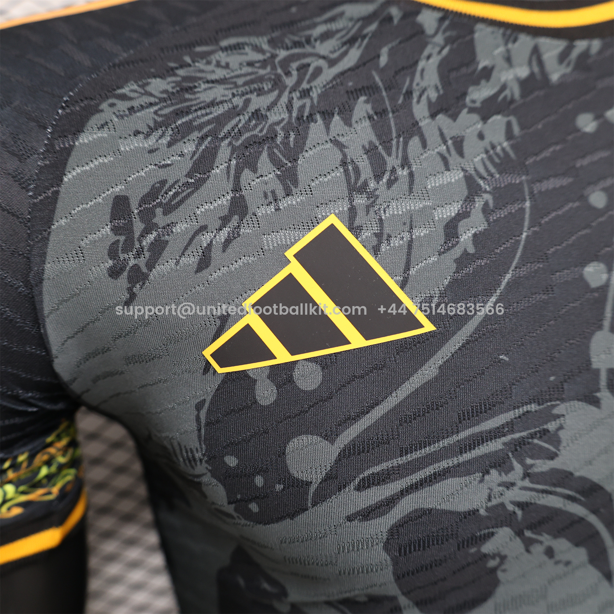 Unitedfootballkit.com | Real Madrid 24-25 Yellow Loong Black Special Edition Jersey - Player Version -Customize Name, Number and Patch | Worldwide Shipping