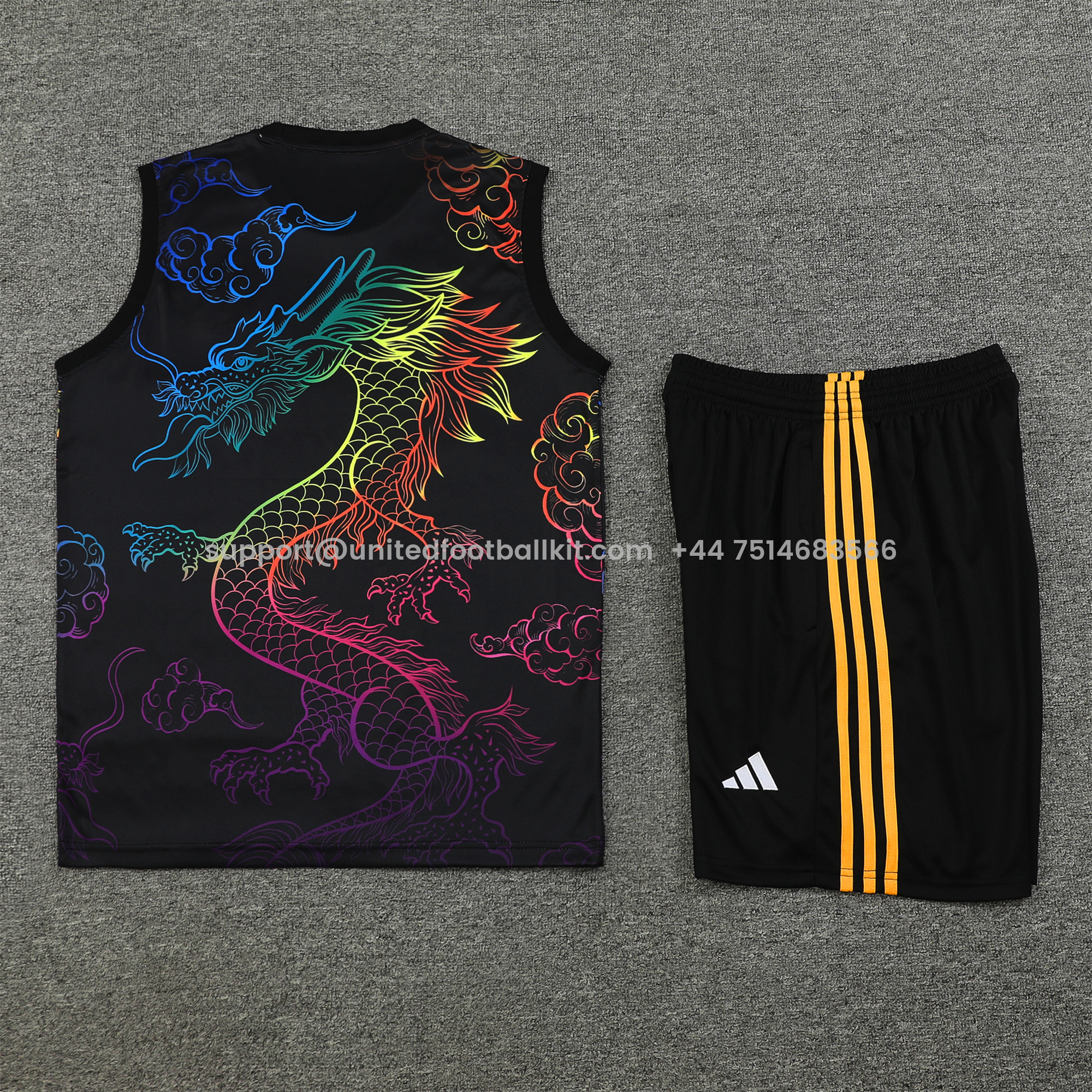 Unitedfootballkit.com | Real Madrid 24-25 Vest Training Set - Black Dragon -Customize Name, Number and Patch | Worldwide Shipping