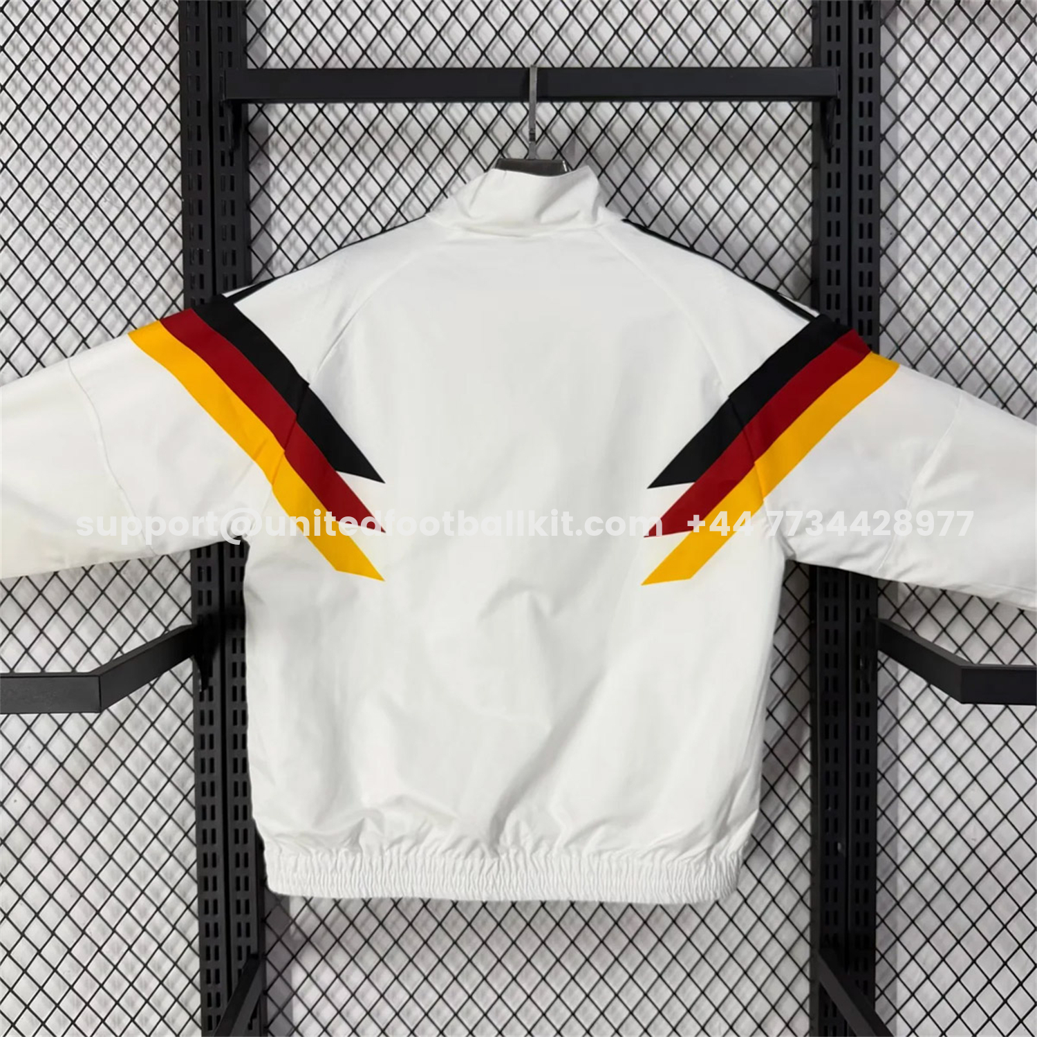 Unitedfootballkit.com | Germany 2026 Windbreaker Jacket - White With Classic Stripes -Customize Name, Number and Patch | Worldwide Shipping