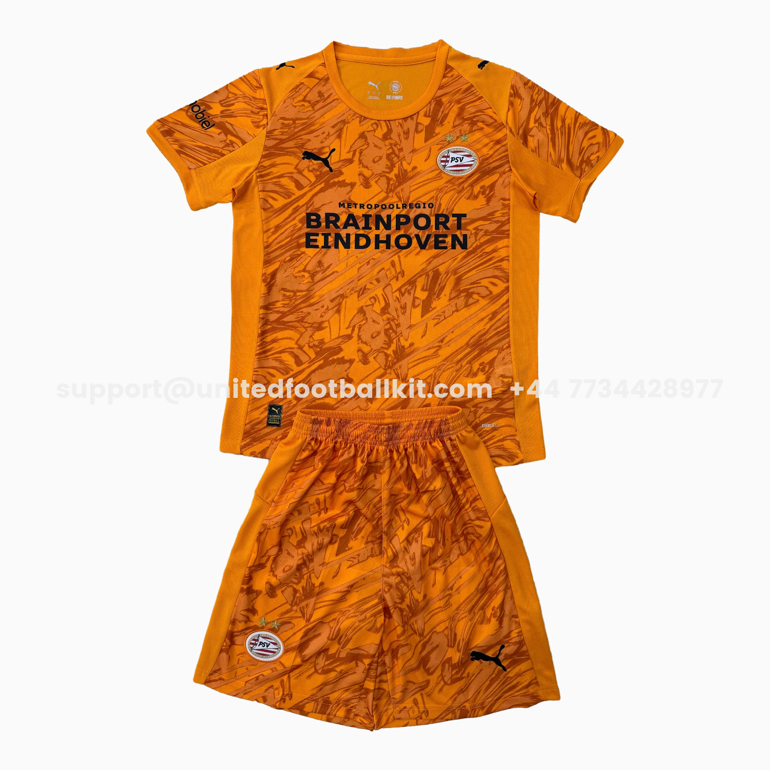 Unitedfootballkit.com | PSV Eindhoven 25-26 Orange Goalkeeper Kids Kit -Customize Name, Number and Patch | Worldwide Shipping