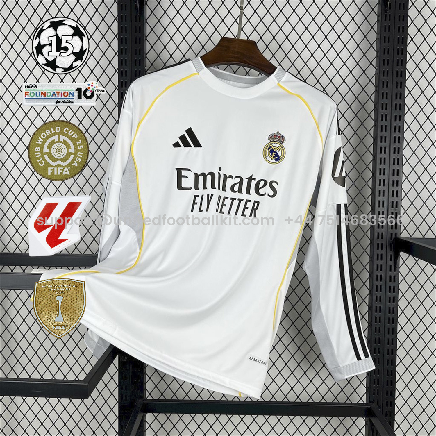 Unitedfootballkit.com | Real Madrid 25-26 Home Long Sleeves Jersey - Fans Version -Customize Name, Number and Patch | Worldwide Shipping