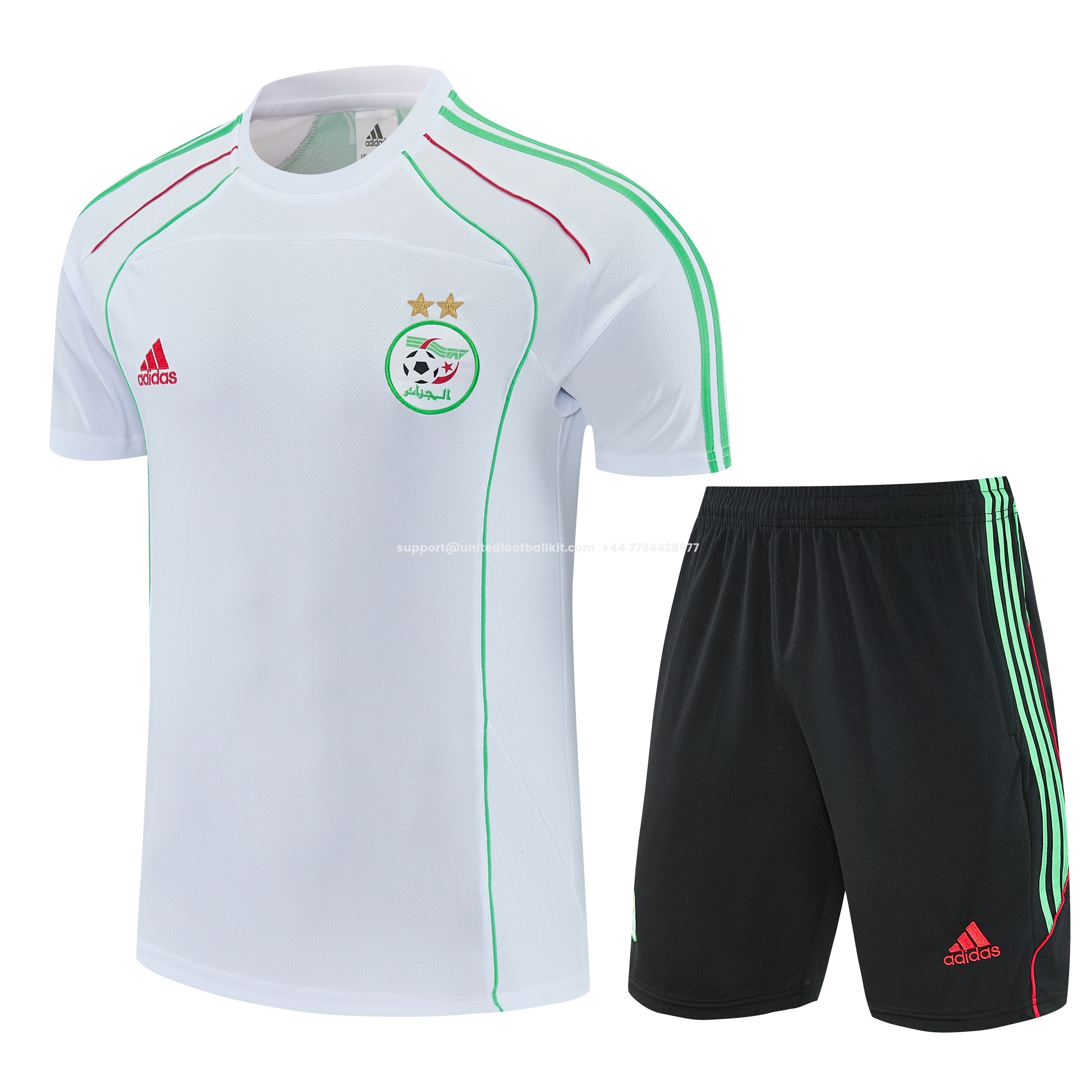 Unitedfootballkit.com | Algeria 2026 Short-Sleeve Training Set - White Top and Black Shorts -Customize Name, Number and Patch | Worldwide Shipping