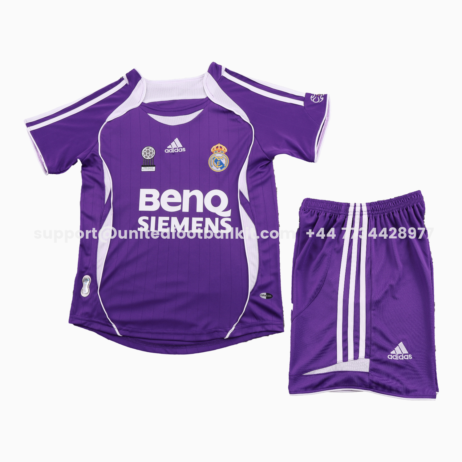 Unitedfootballkit.com | Retro Real Madrid 2006-07 Away Purple Kids Kit -Customize Name, Number and Patch | Worldwide Shipping