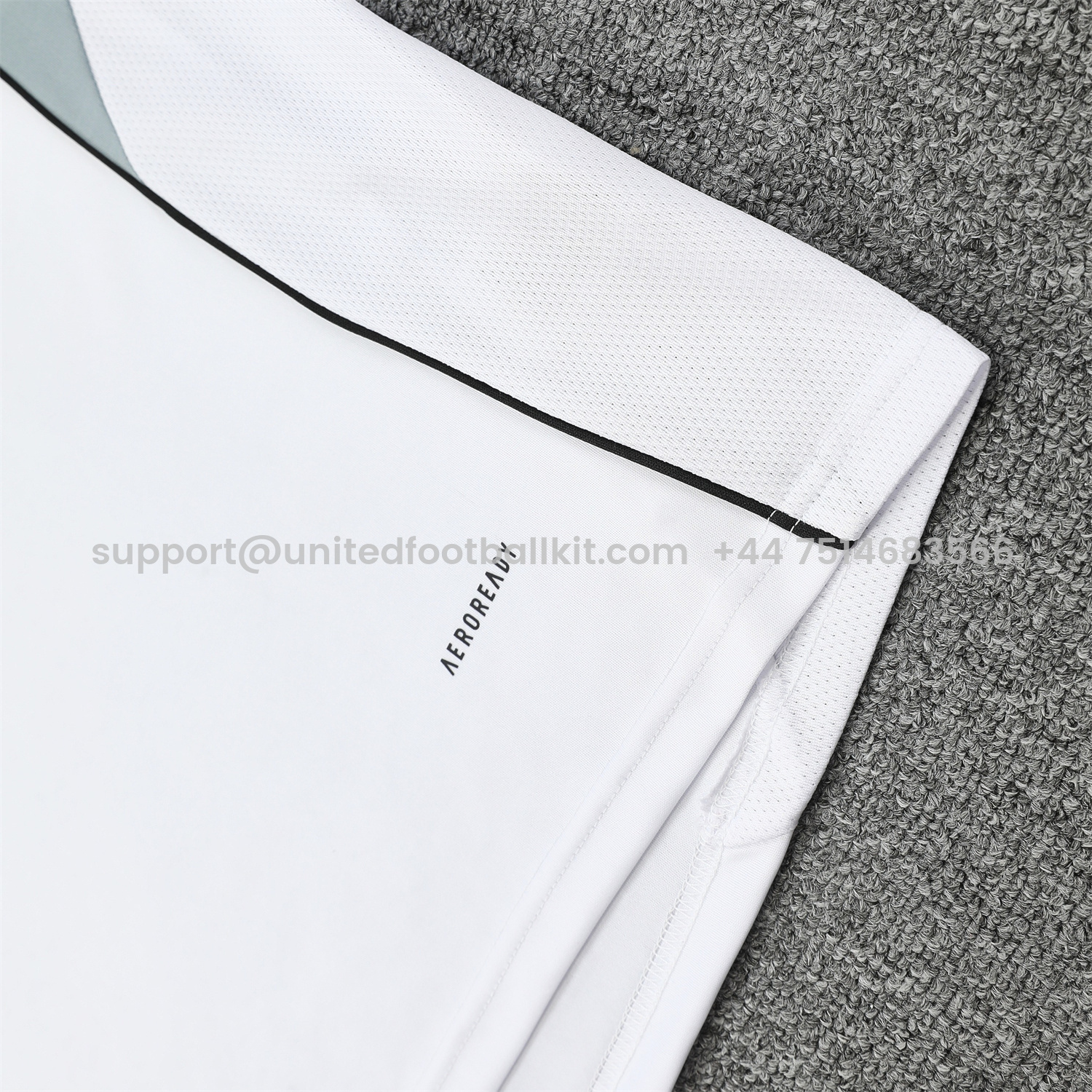 Unitedfootballkit.com | Real Madrid 25-26 Short-Sleeve Training Set - Grey And White Top & Black Shorts -Customize Name, Number and Patch | Worldwide Shipping