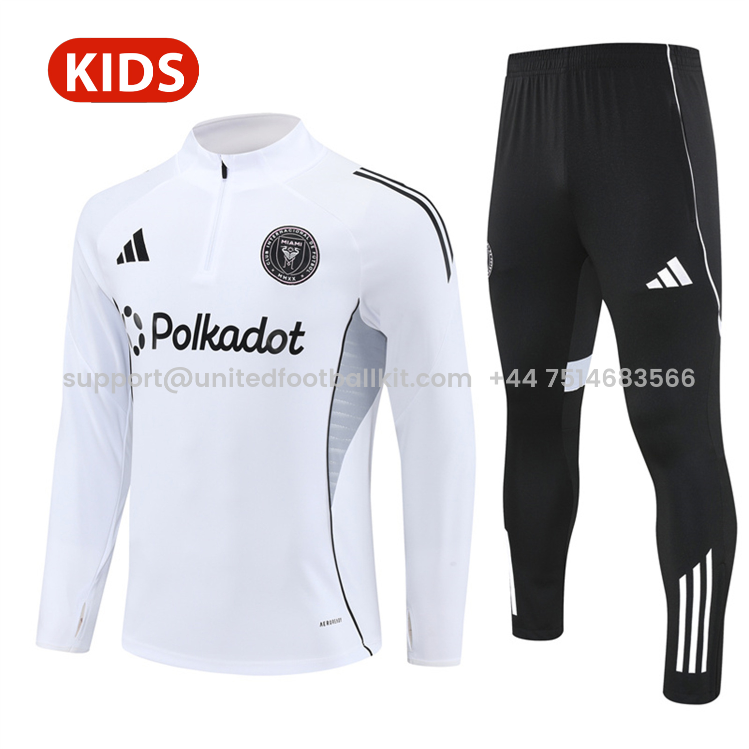 Unitedfootballkit.com | INT M.A.M 25-26 Kid Long Sleeves Training Set - White Top & Black Pants -Customize Name, Number and Patch | Worldwide Shipping