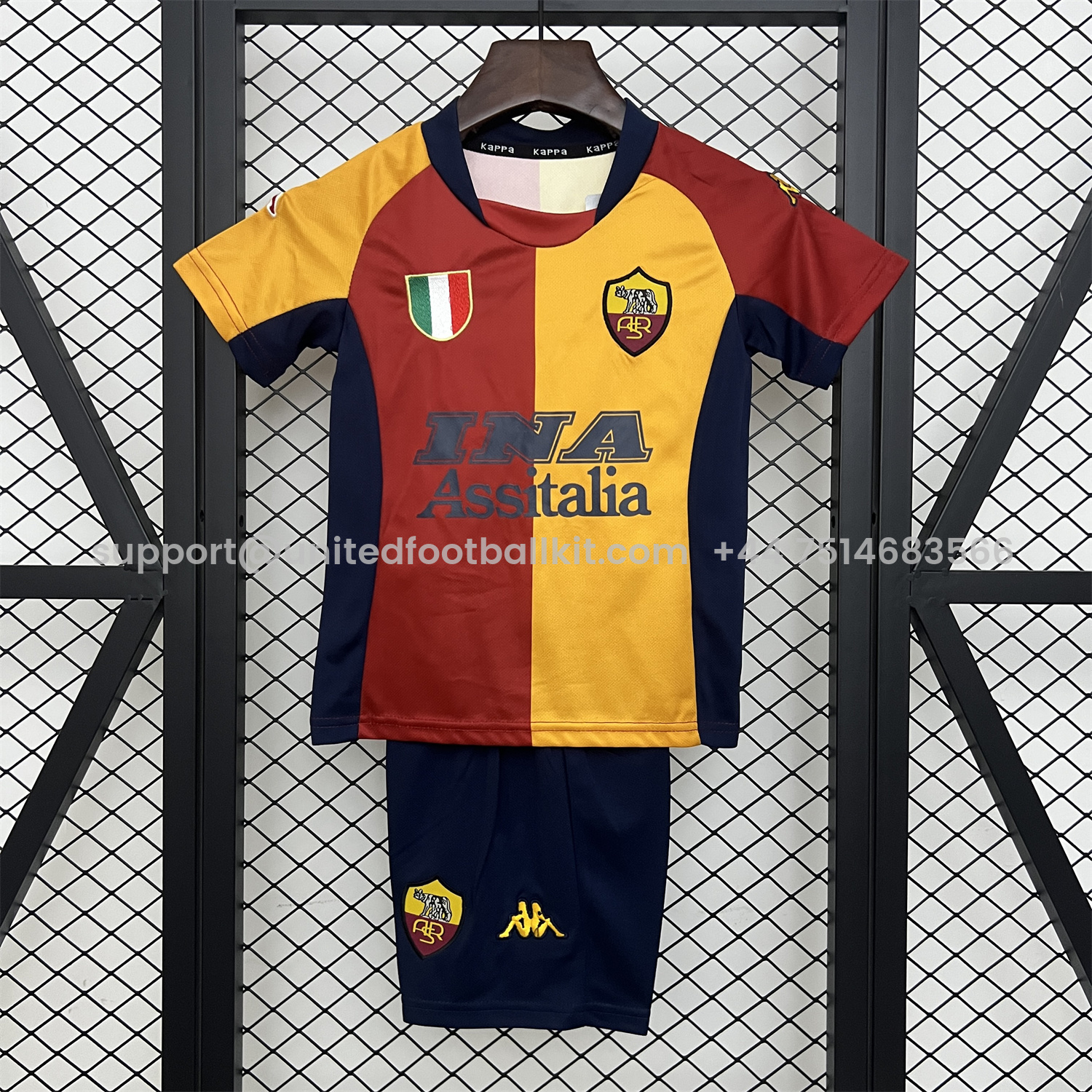Unitedfootballkit.com | Retro Roma 2001-02 Home Kids Kit -Customize Name, Number and Patch | Worldwide Shipping