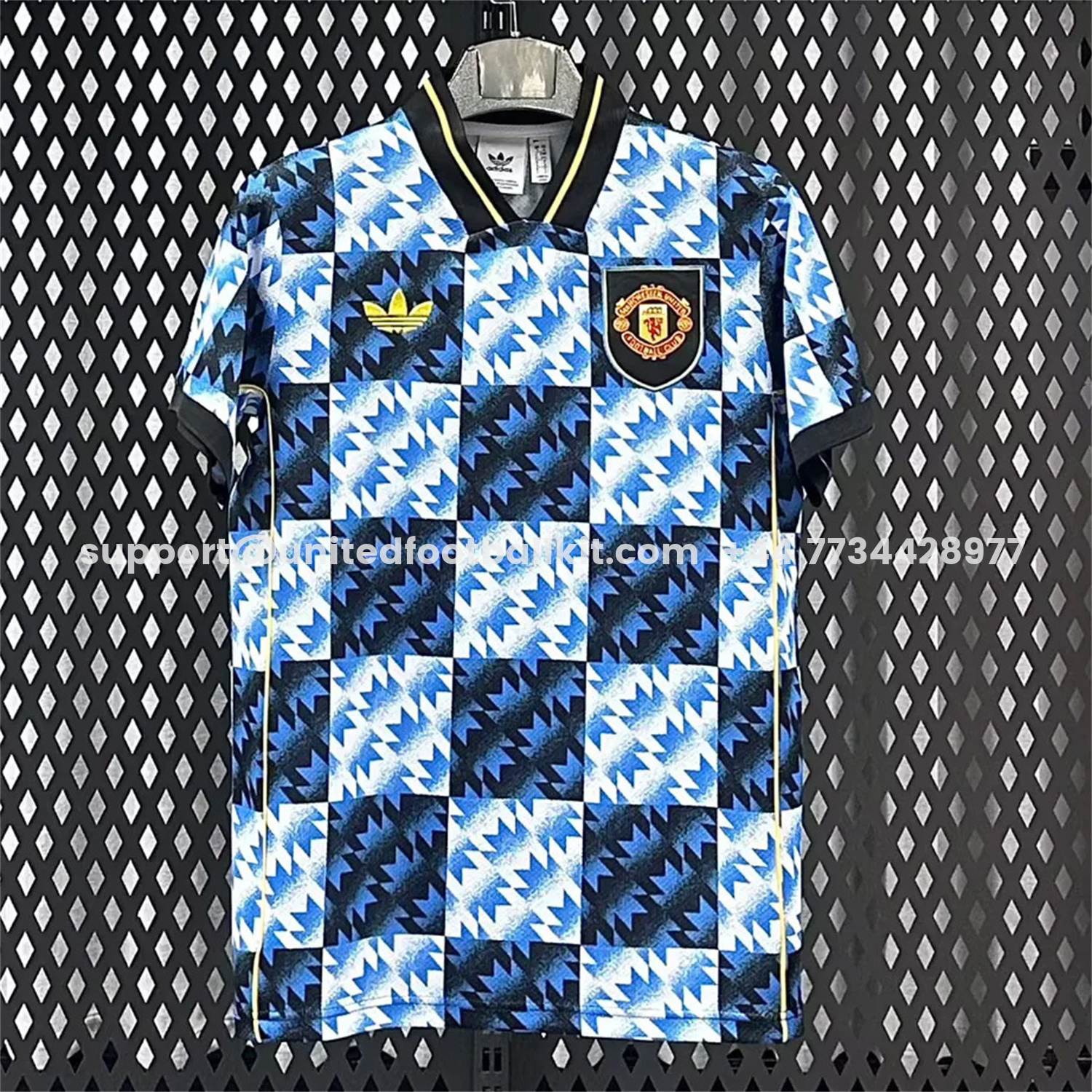 Unitedfootballkit.com | Manchester United 25-26 Blue And Black Checkerboard Special Jersey - Fans Version -Customize Name, Number and Patch | Worldwide Shipping
