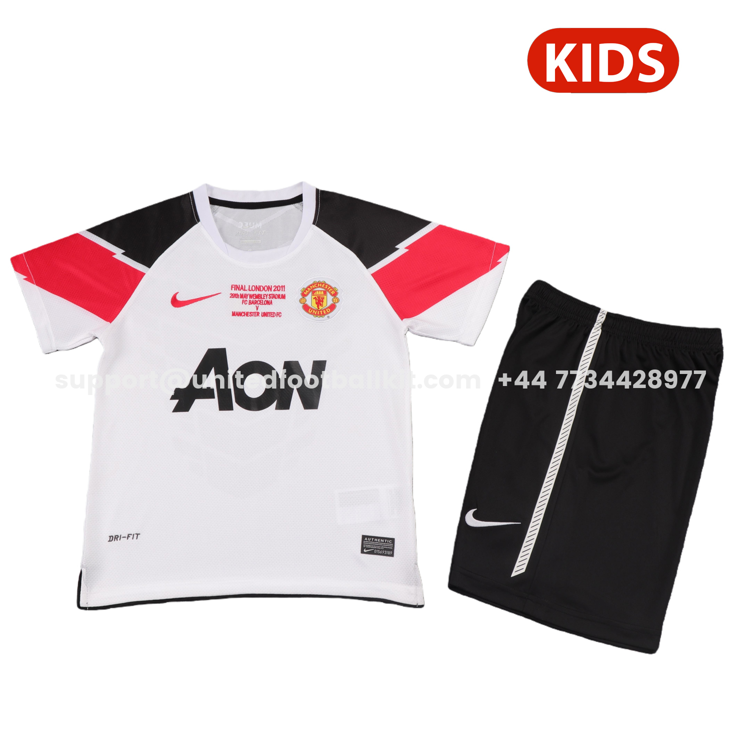 Unitedfootballkit.com | Retro Manchester United 2010-11 Away Kids Kit - Champions League Version -Customize Name, Number and Patch | Worldwide Shipping
