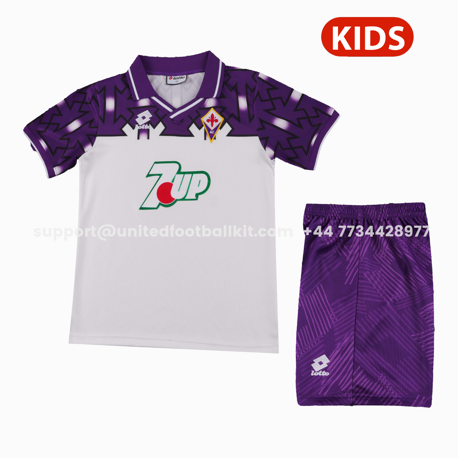 Unitedfootballkit.com | Retro Fiorentina 1992-93 Away Kids Kit -Customize Name, Number and Patch | Worldwide Shipping