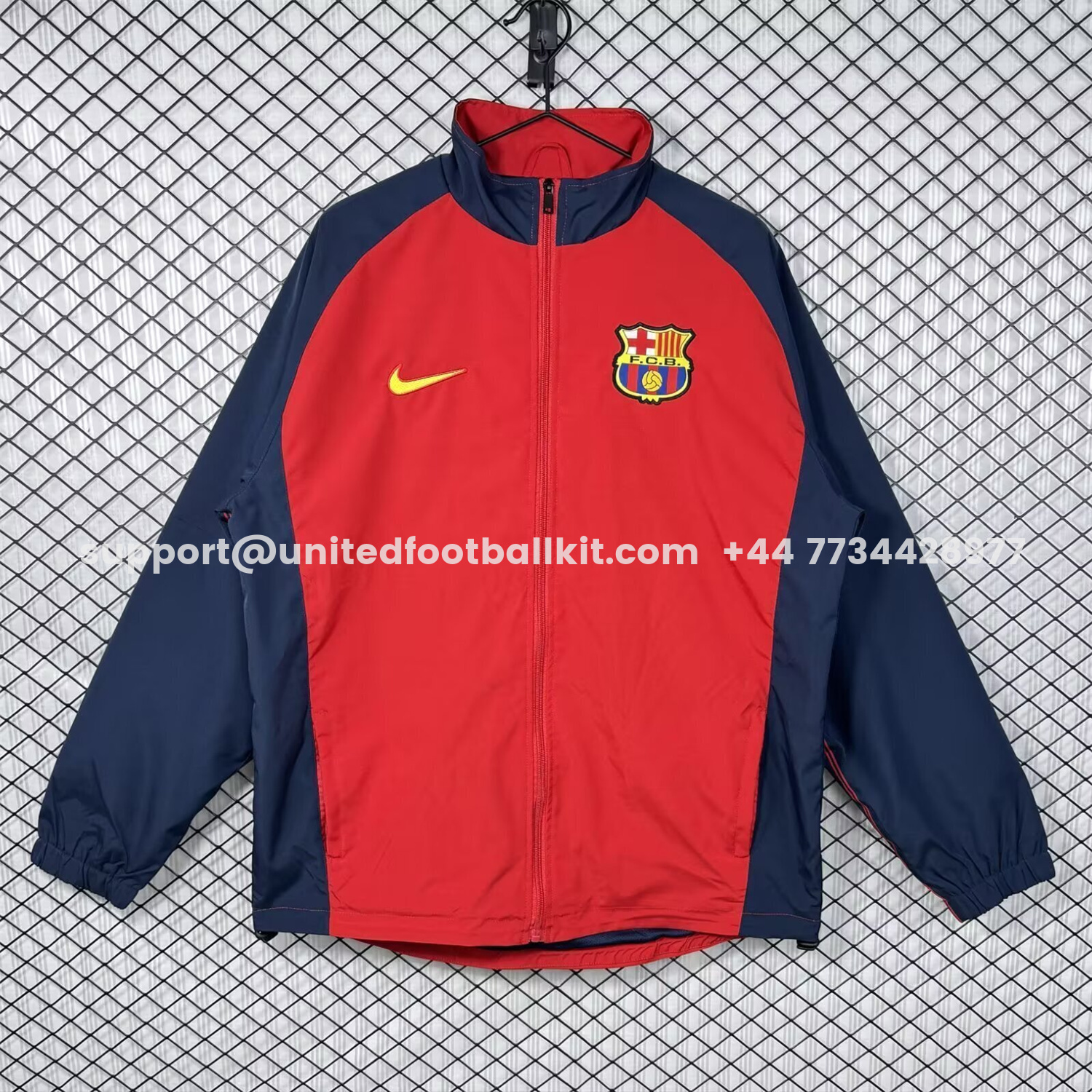 Unitedfootballkit.com | Retro Barcelona 1998-00 Home Windbreaker Jacket - Red -Customize Name, Number and Patch | Worldwide Shipping