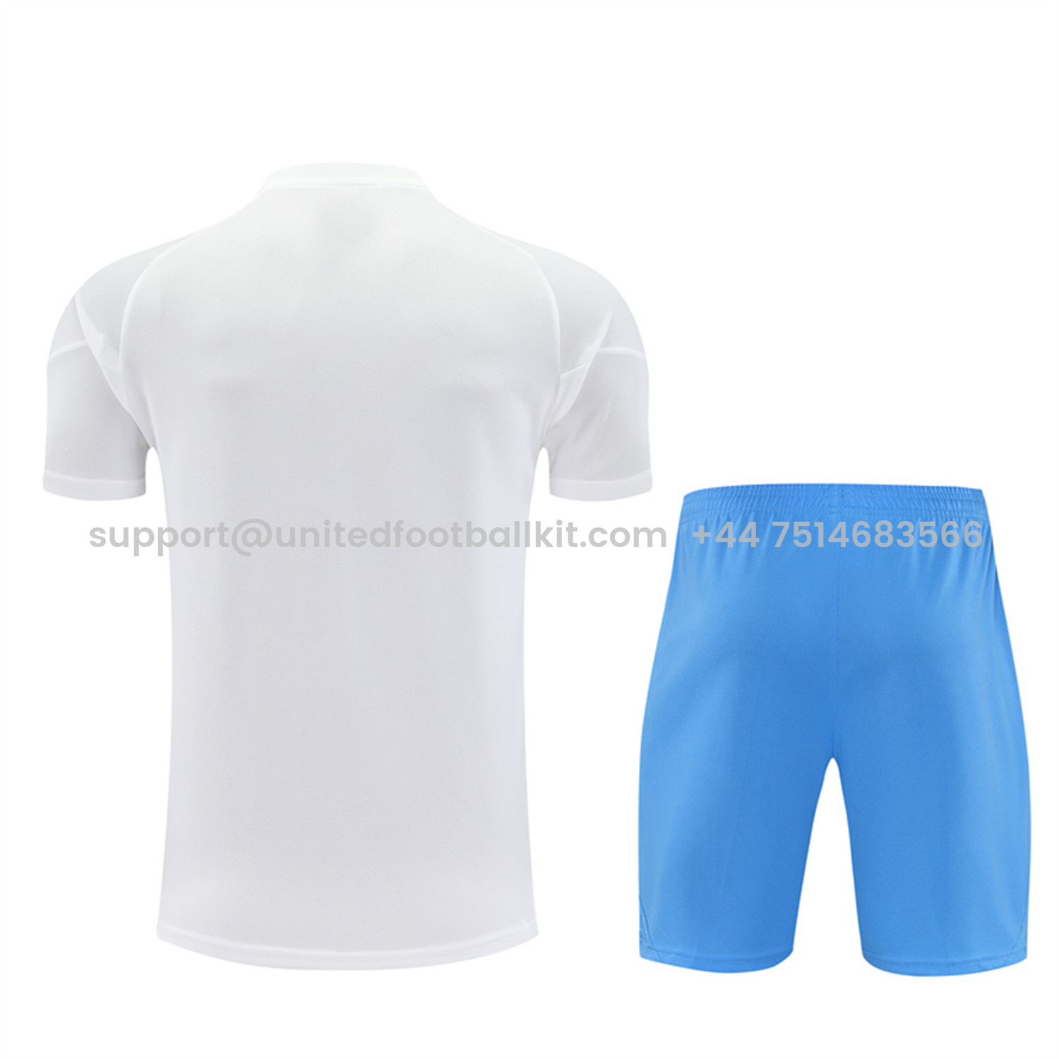 Unitedfootballkit.com | Real Madrid 25-26 Short-Sleeve Training Set - White Top and Sky Blue Shorts -Customize Name, Number and Patch | Worldwide Shipping