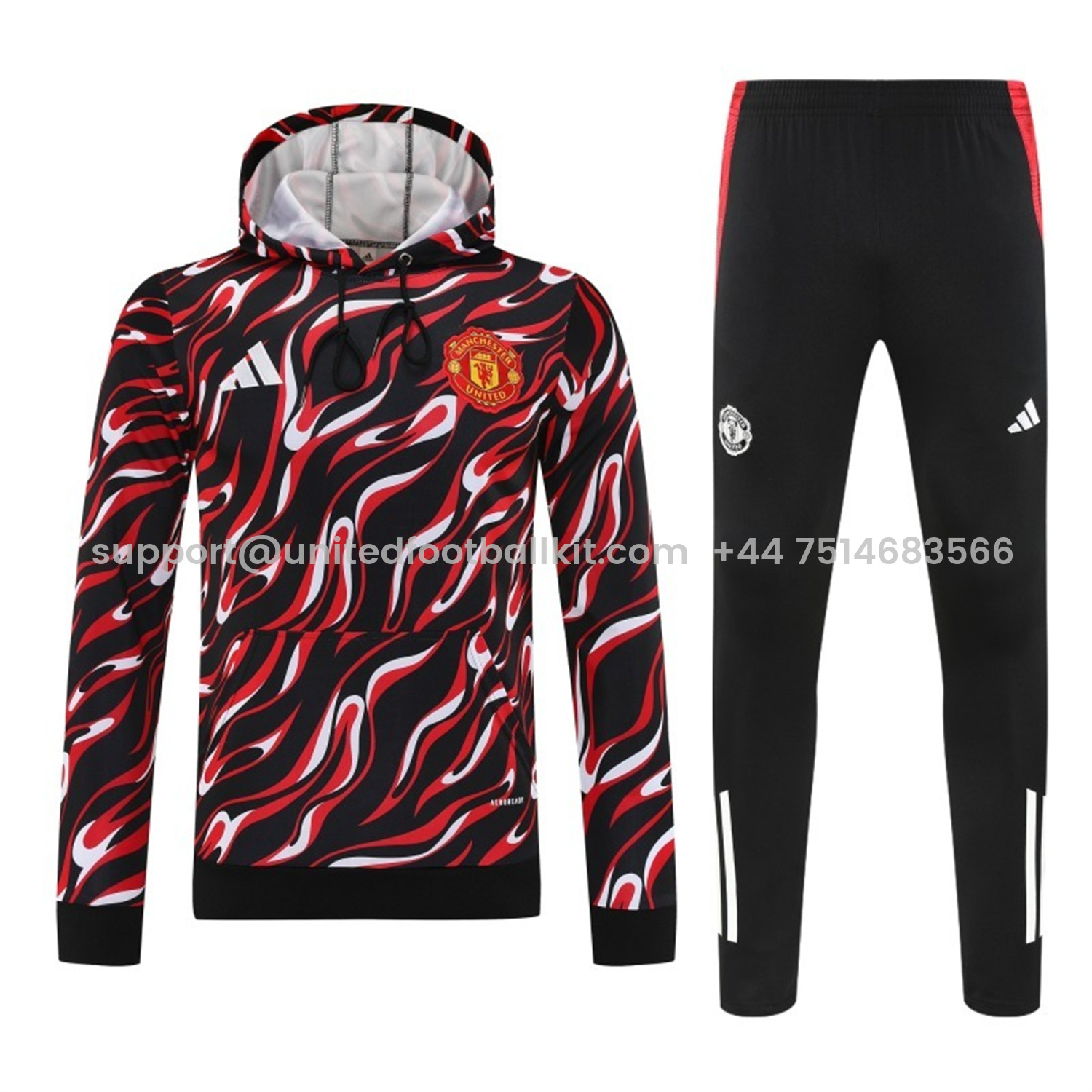 Unitedfootballkit.com | Manchester United 25-26 Traning Hoodie Set - Flowing Red Hoodie With Black Pants -Customize Name, Number and Patch | Worldwide Shipping