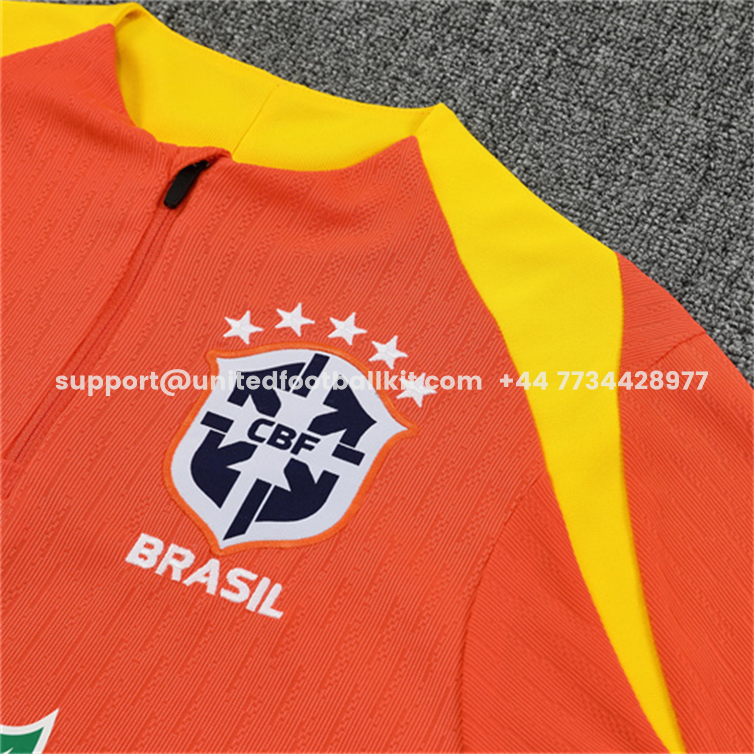 Unitedfootballkit.com | Brazil 25-26 Kids Long Sleeve Training Set - Player Version - Orange Top and Black Pants -Customize Name, Number and Patch | Worldwide Shipping