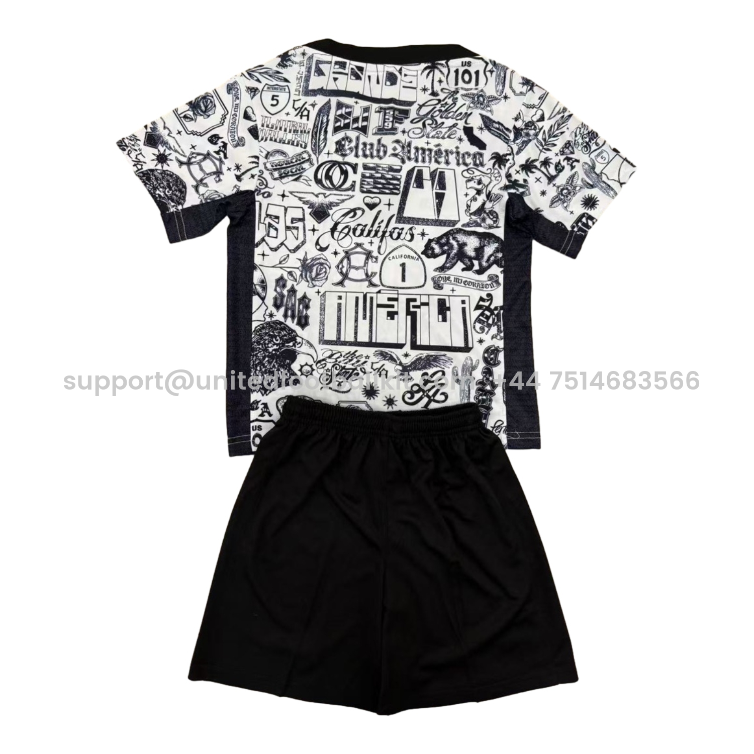 Unitedfootballkit.com | Club América 24-25 Pre-match Black and White Graffiti Men's Adult Jersey Set - Fans Version -Customize Name, Number and Patch | Worldwide Shipping