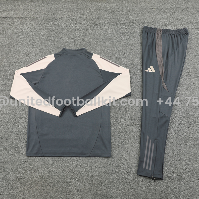 Unitedfootballkit.com | Real Madrid 24-25 Kids Long Sleeve Training Set - Deep Grey -Customize Name, Number and Patch | Worldwide Shipping