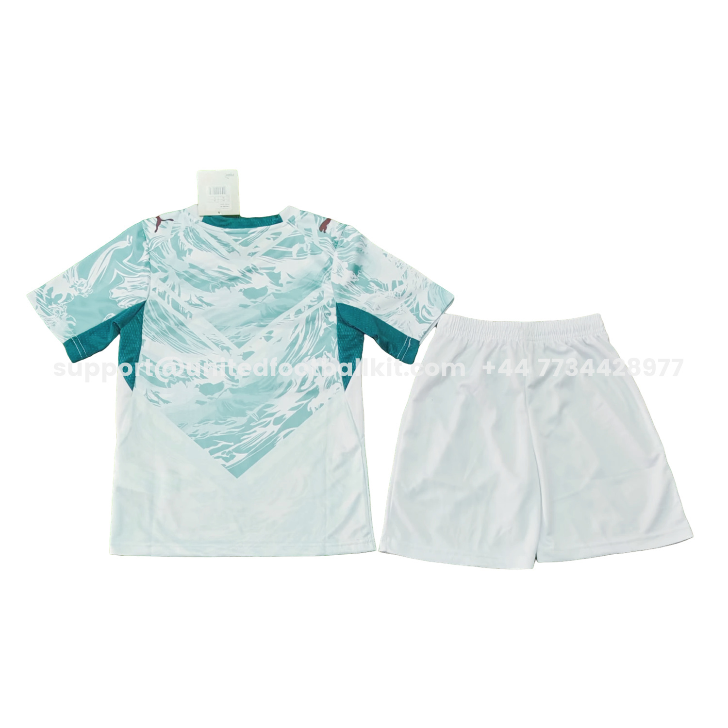 Unitedfootballkit.com | Portugal 2026 Away White And Cyan Kids Kit -Customize Name, Number and Patch | Worldwide Shipping